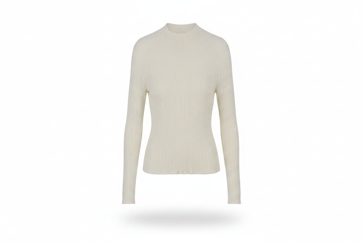 LK Bennett Beige Ribbed Mock-Neck Sweater Size S