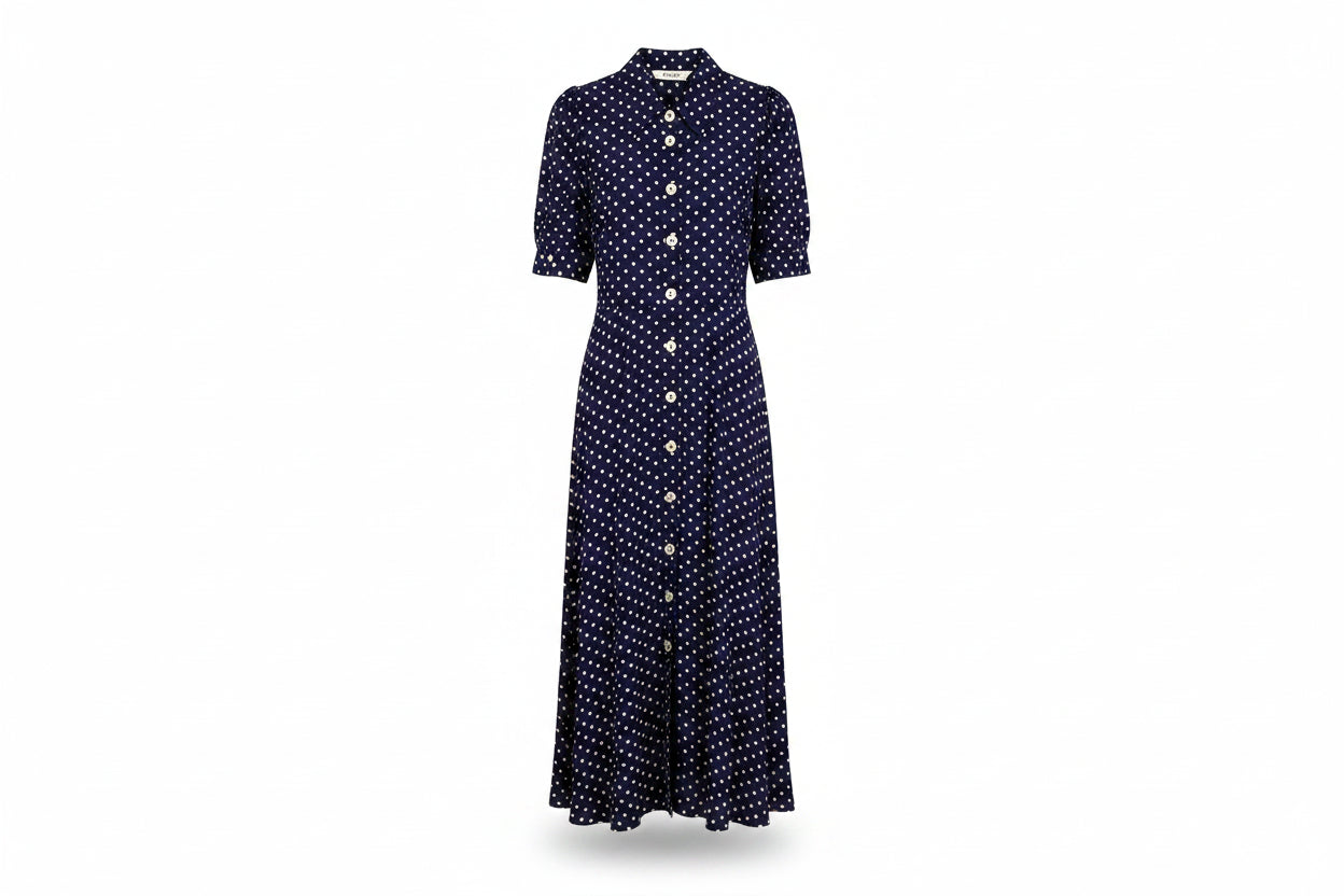 LK Bennett Navy Polka Dot Maxi Shirt Dress