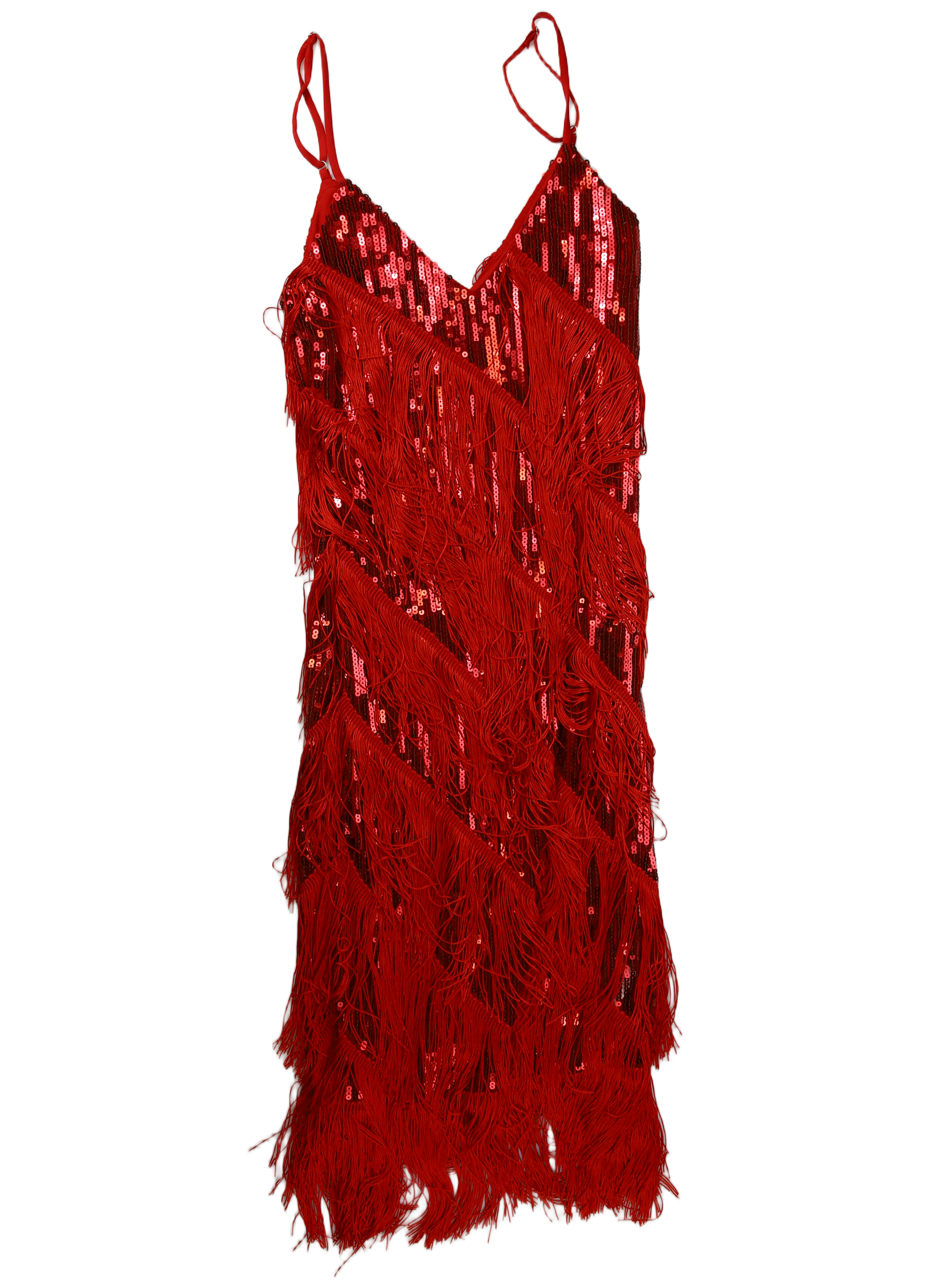 Mini Dress Fringe Sequin Red Size XS