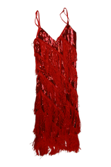 Mini Dress Fringe Sequin Red Size XS