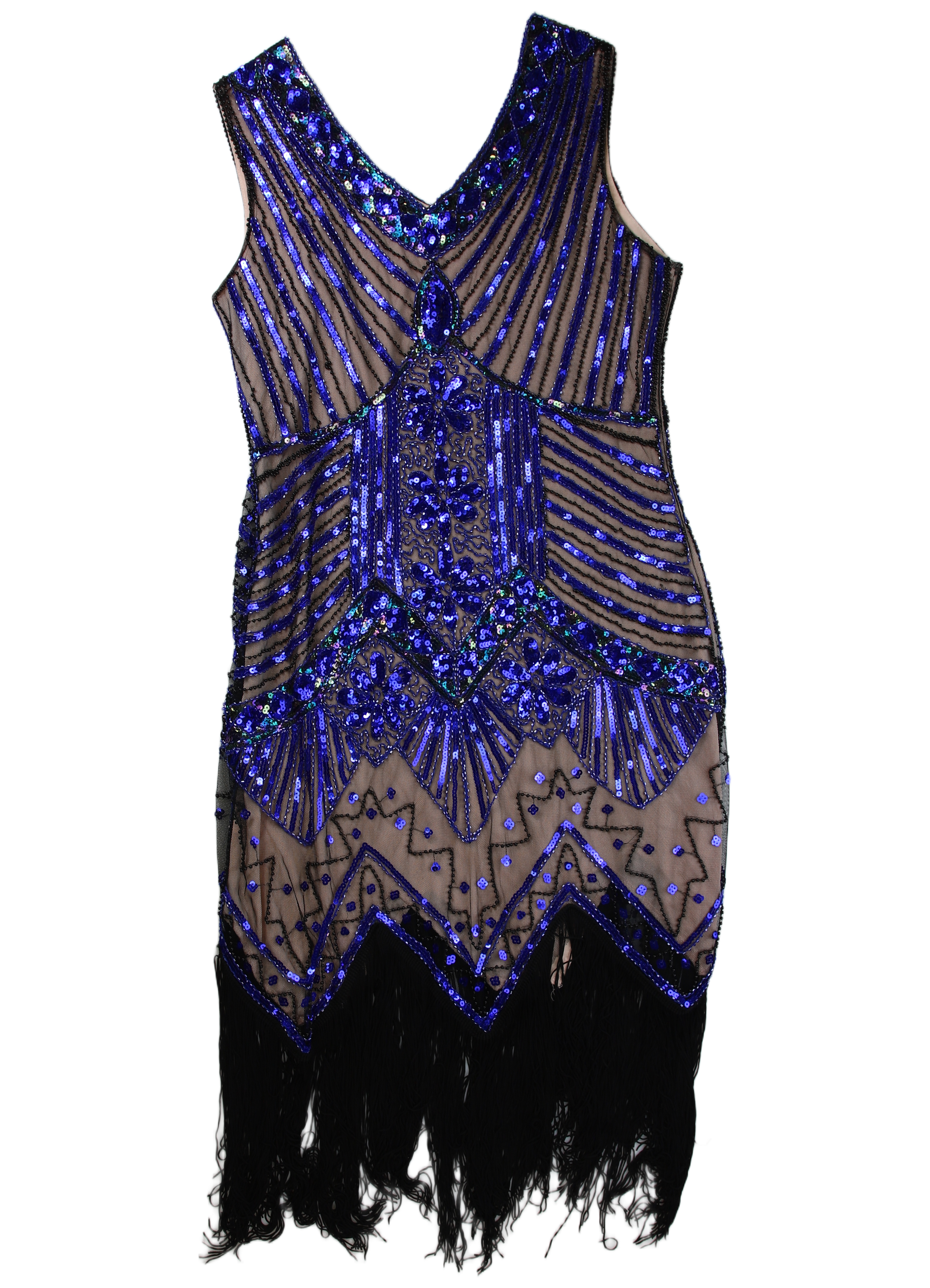 U&S Mini Dress Fringe Beaded Blue
