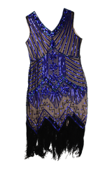 U&S Mini Dress Fringe Beaded Blue