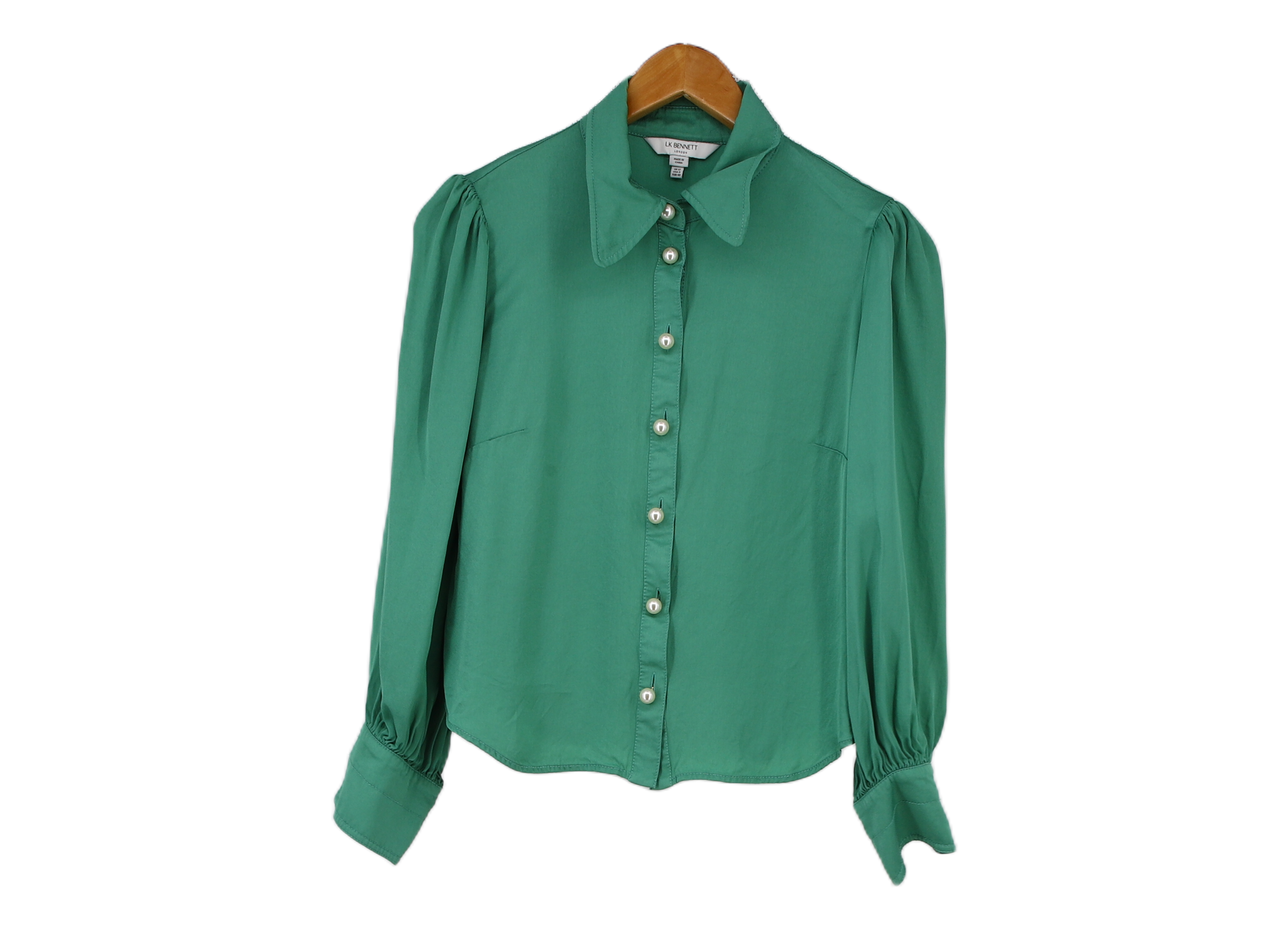 LK Bennett Green Tailored Button-Down Blouse Size 12