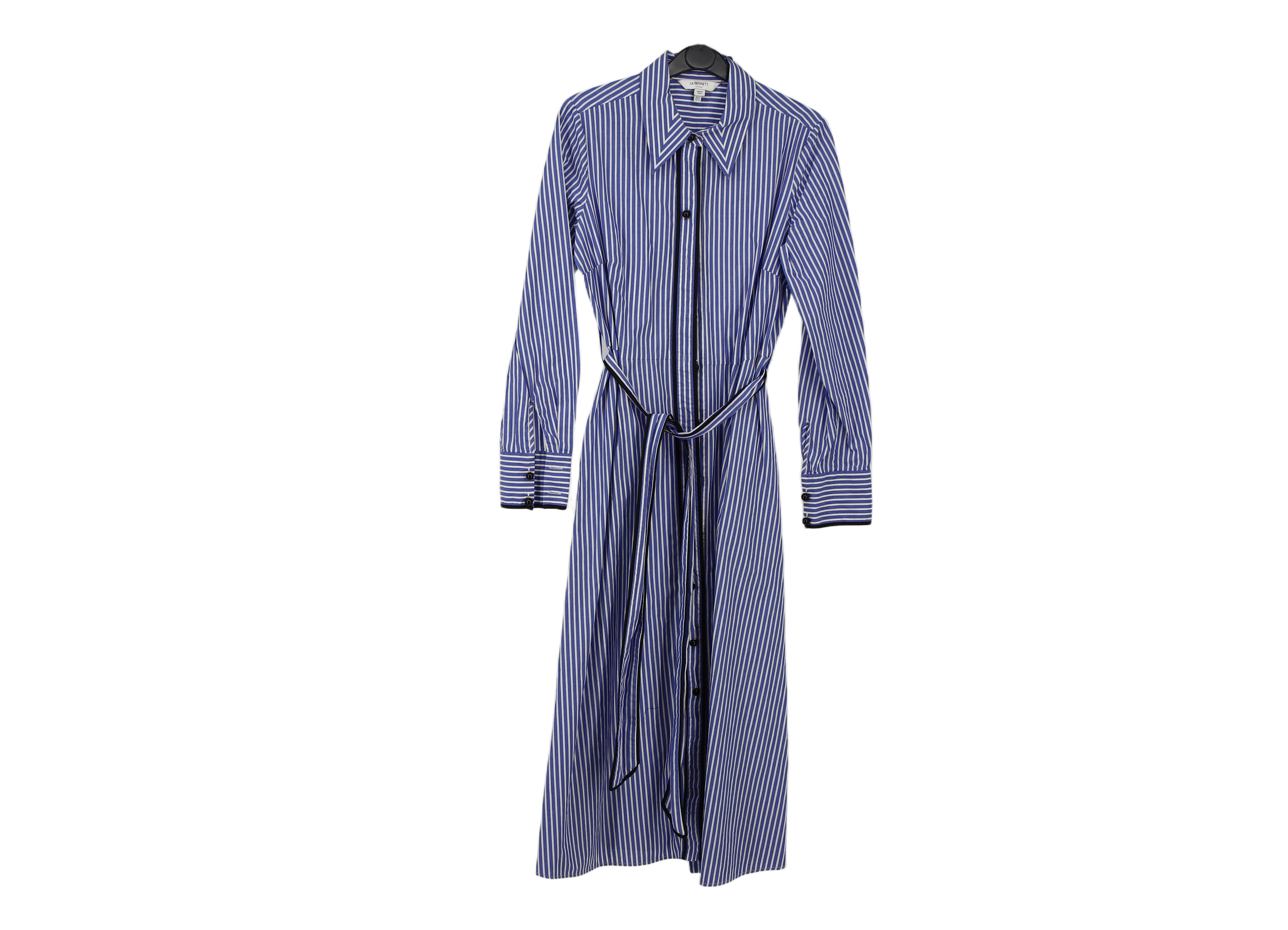LK Bennett Blue Striped Belted Maxi Shirt Dress
