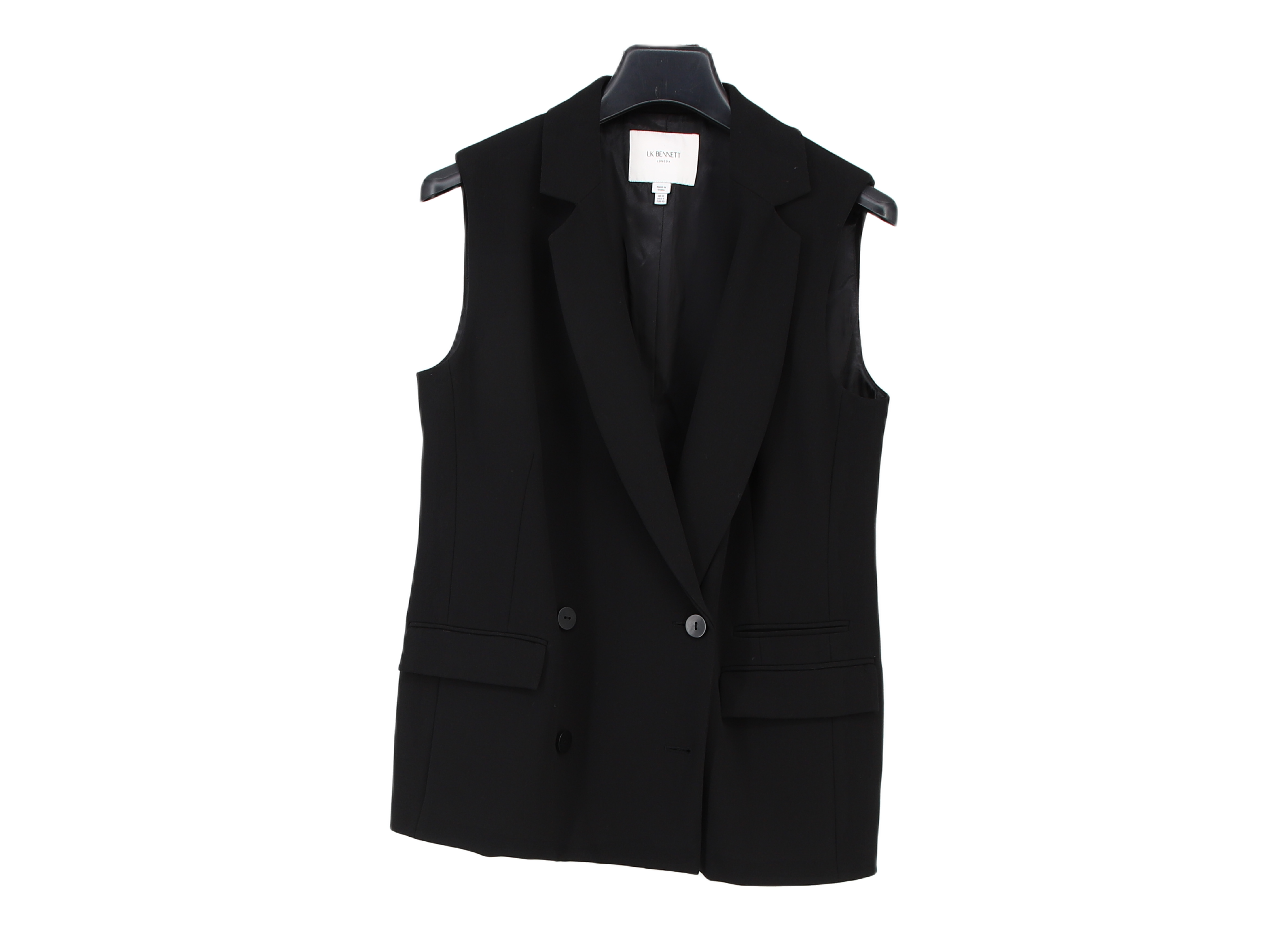 LK Bennett Black Tailored Long Sleeveless Blazer Size 12