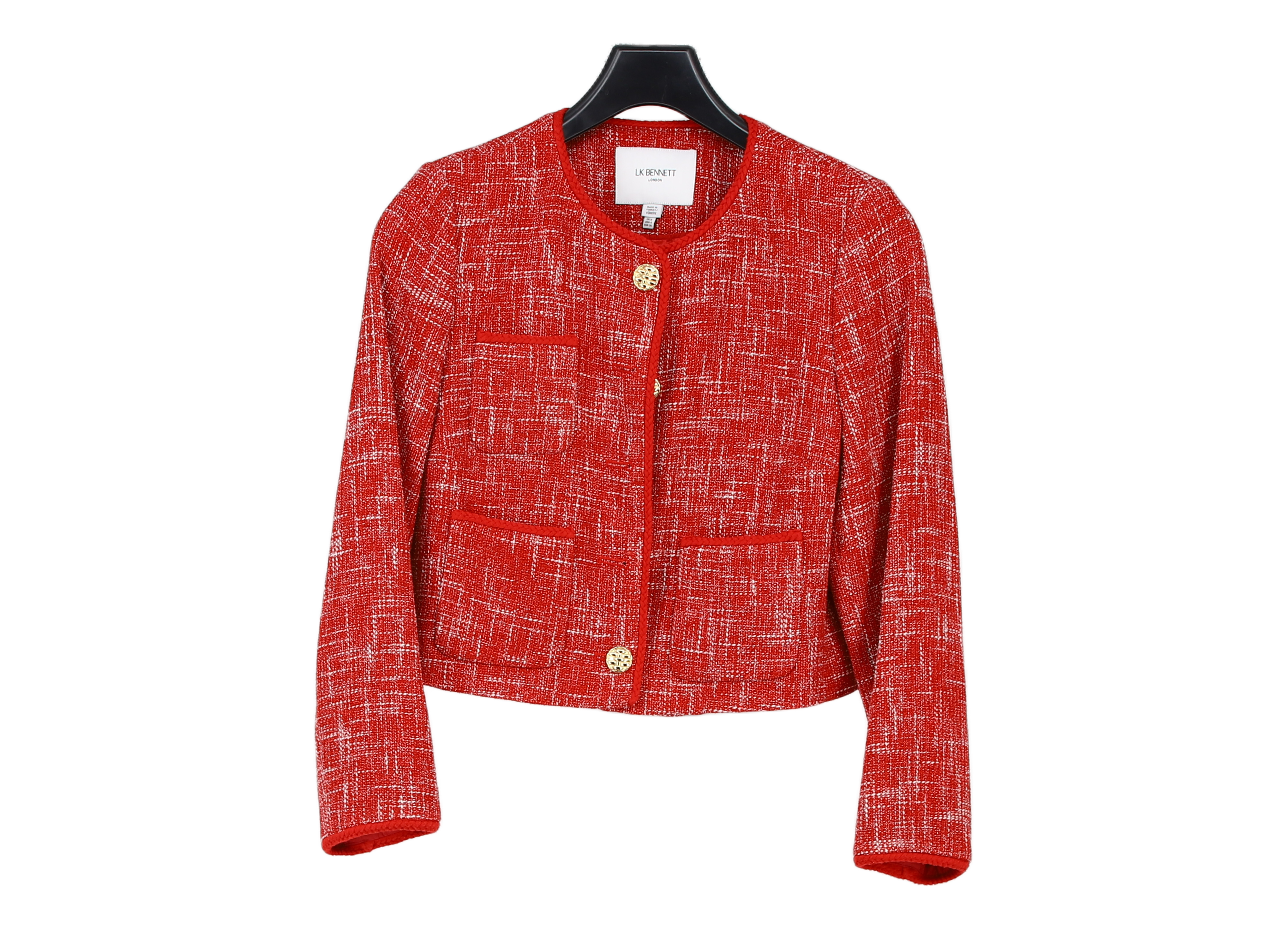 LK Bennett Red Cropped Collarless Blazer