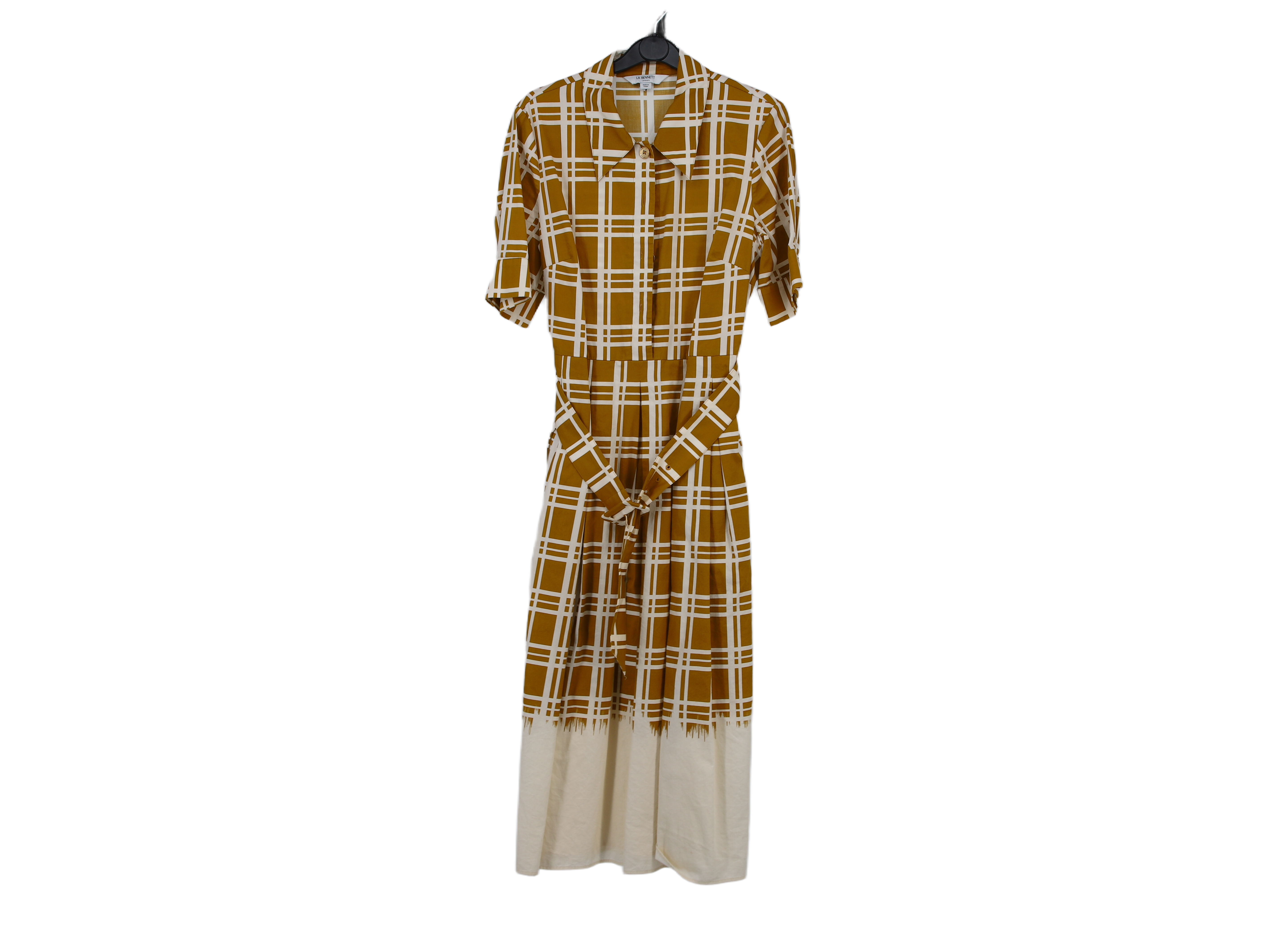 LK Bennett Gold Plaid Maxi Shirt Dress Size 12