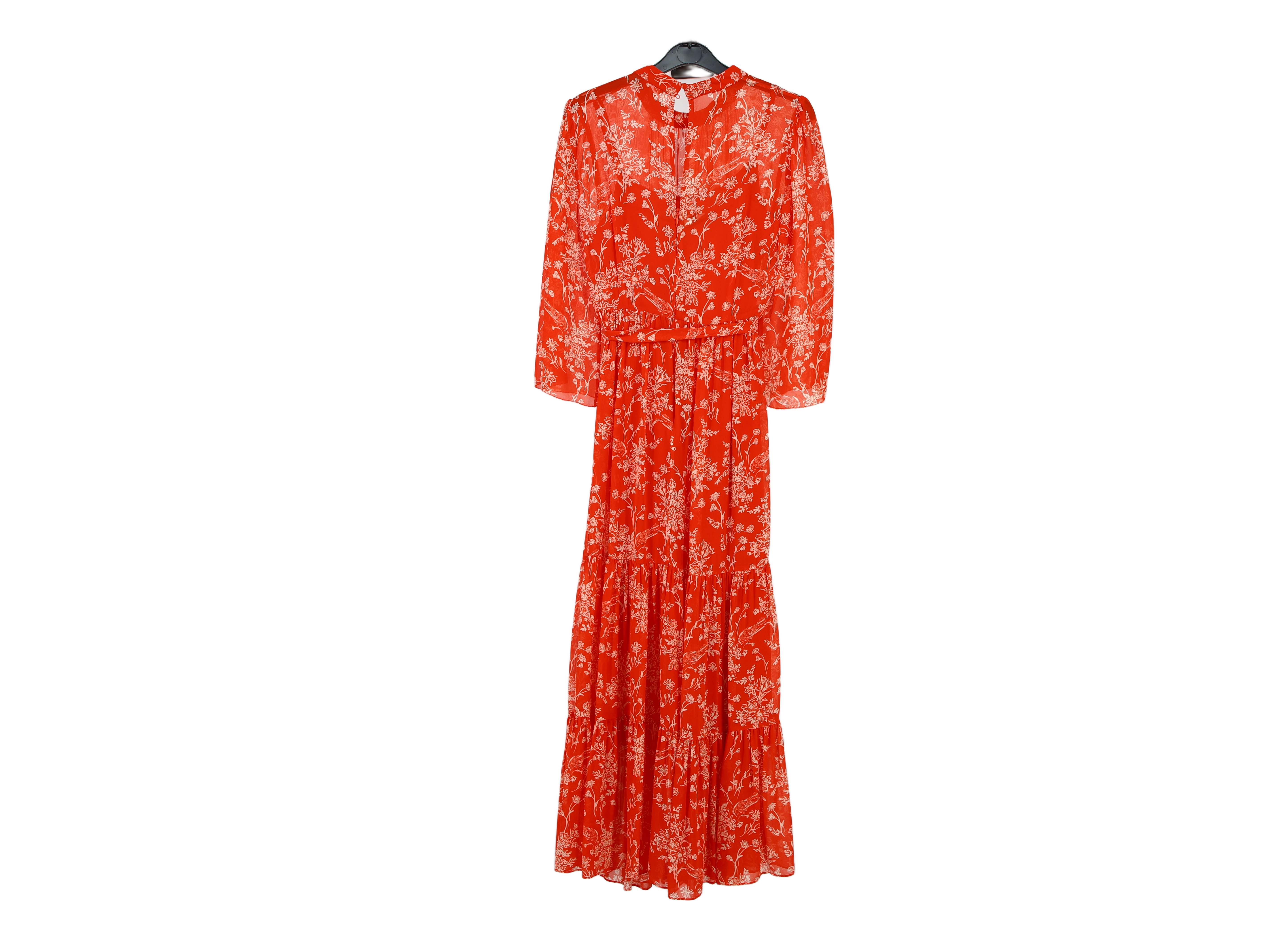 LK Bennett Red Tiered Tie-Waist Maxi Shirt Dress