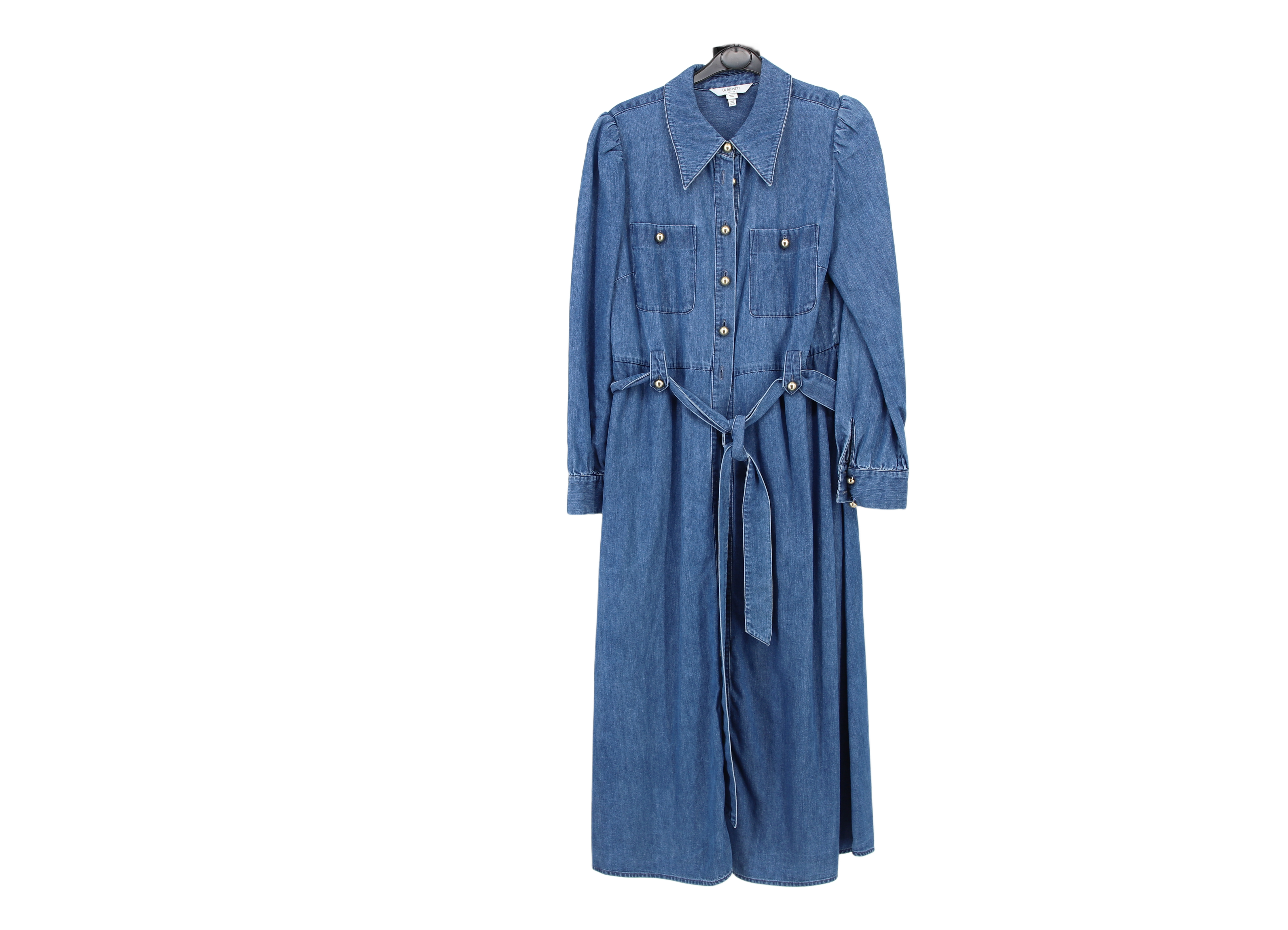 LK Bennett Blue Belted Maxi Shirt Dress