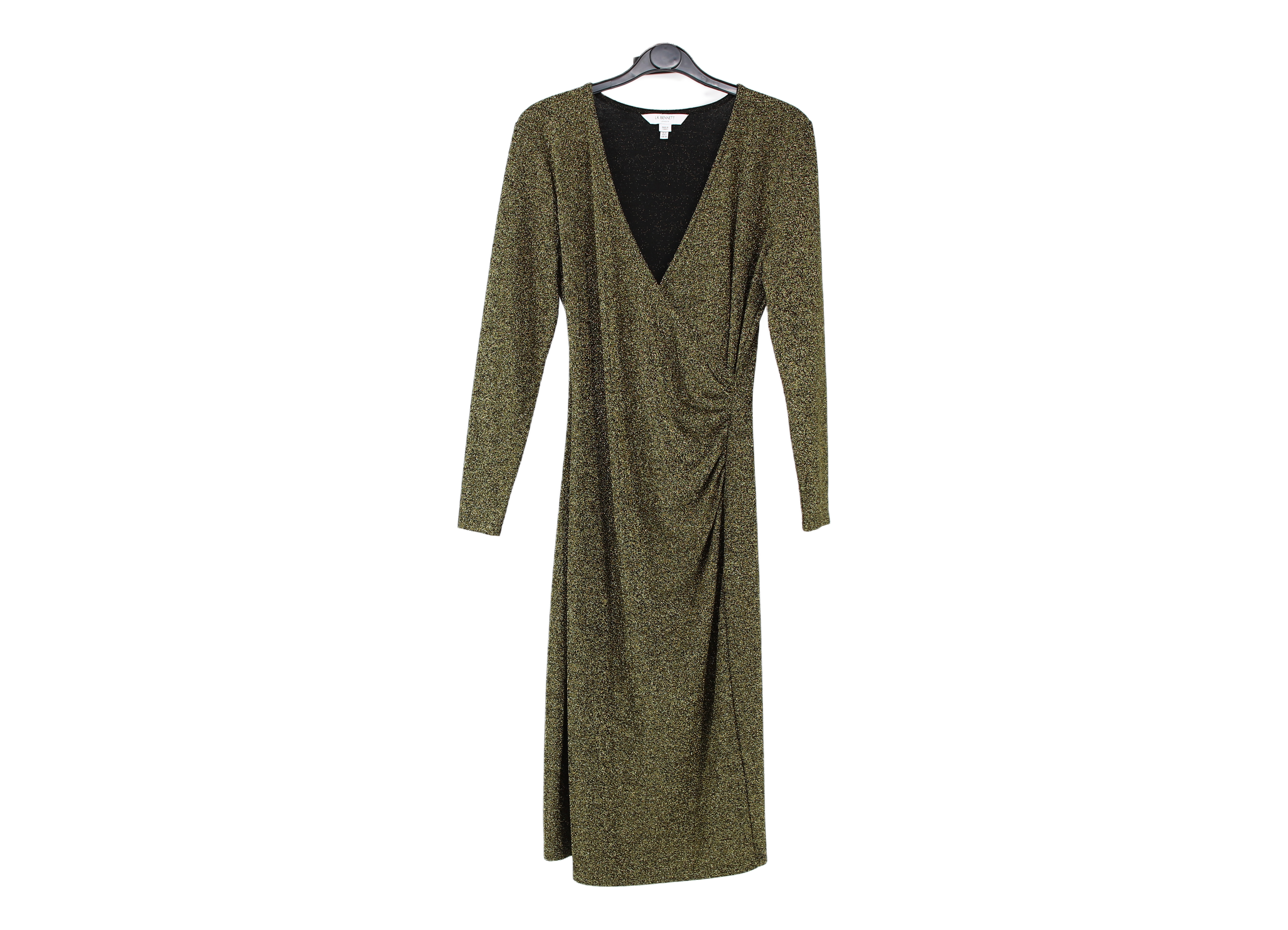 LK Bennett Gold Draped Ruched Maxi Wrap Dress Size 10
