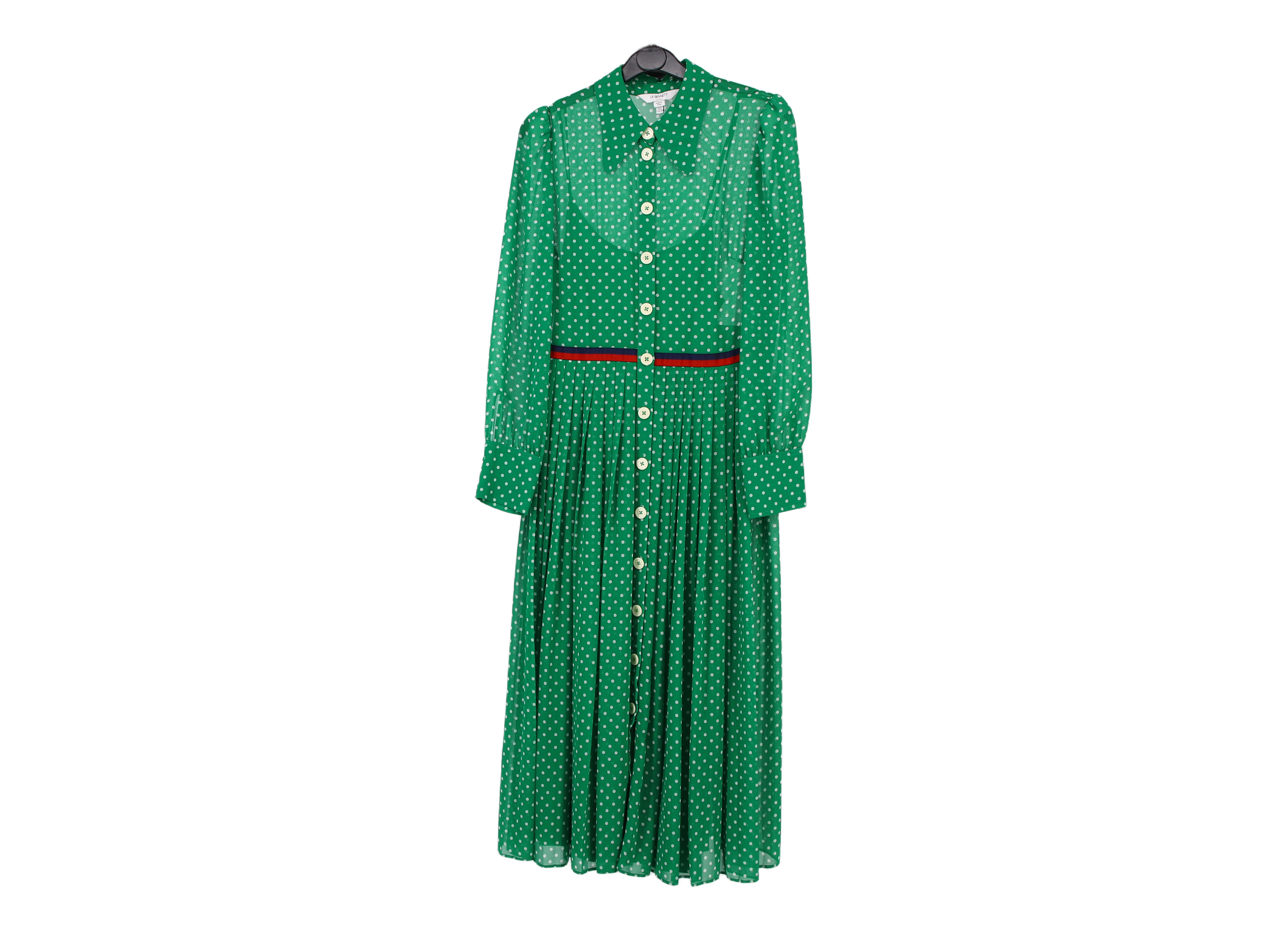 LK Bennett Green Pleated Polka Dot Maxi Shirt Dress