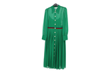 LK Bennett Green Pleated Polka Dot Maxi Shirt Dress
