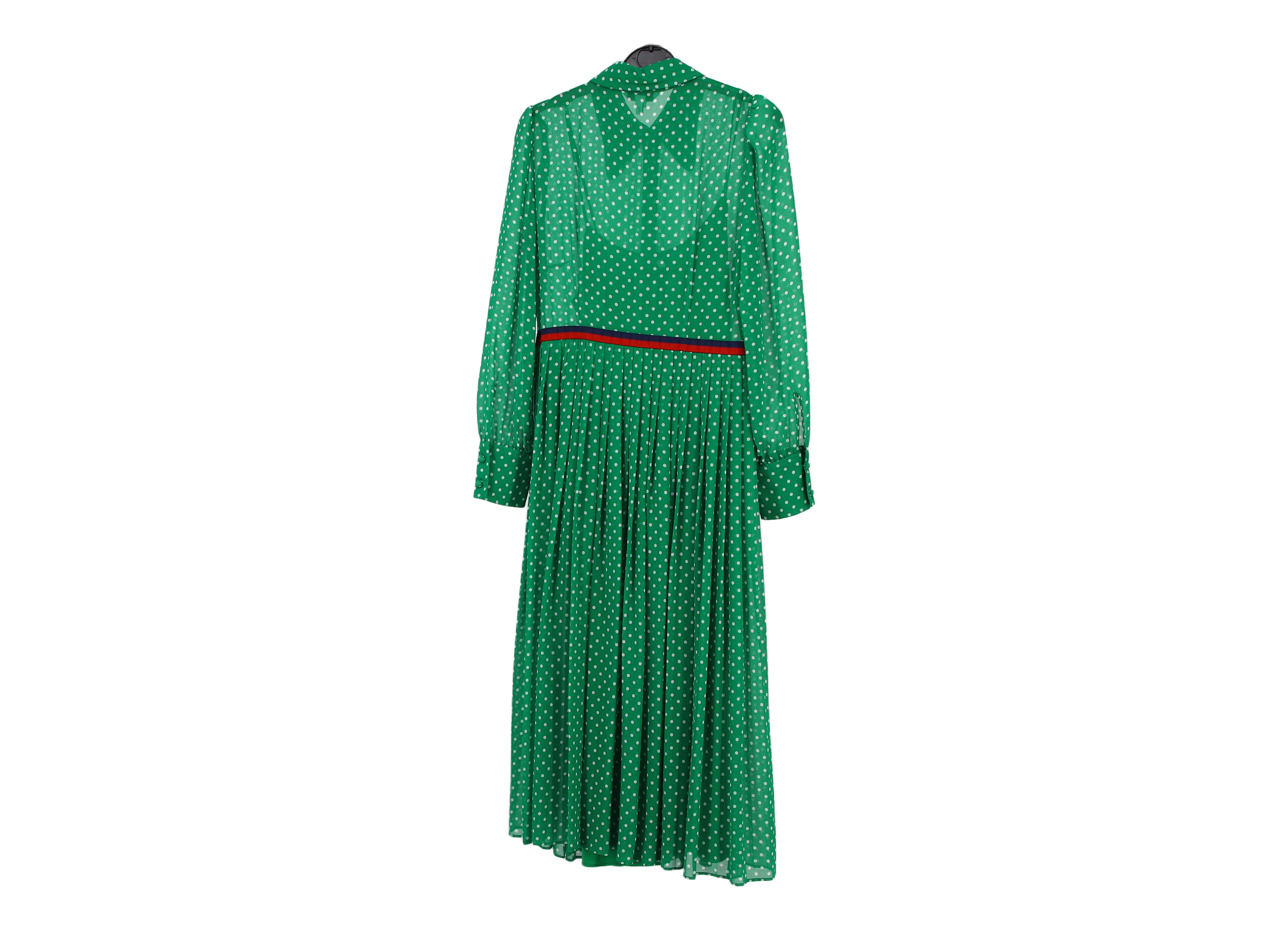 LK Bennett Green Pleated Polka Dot Maxi Shirt Dress