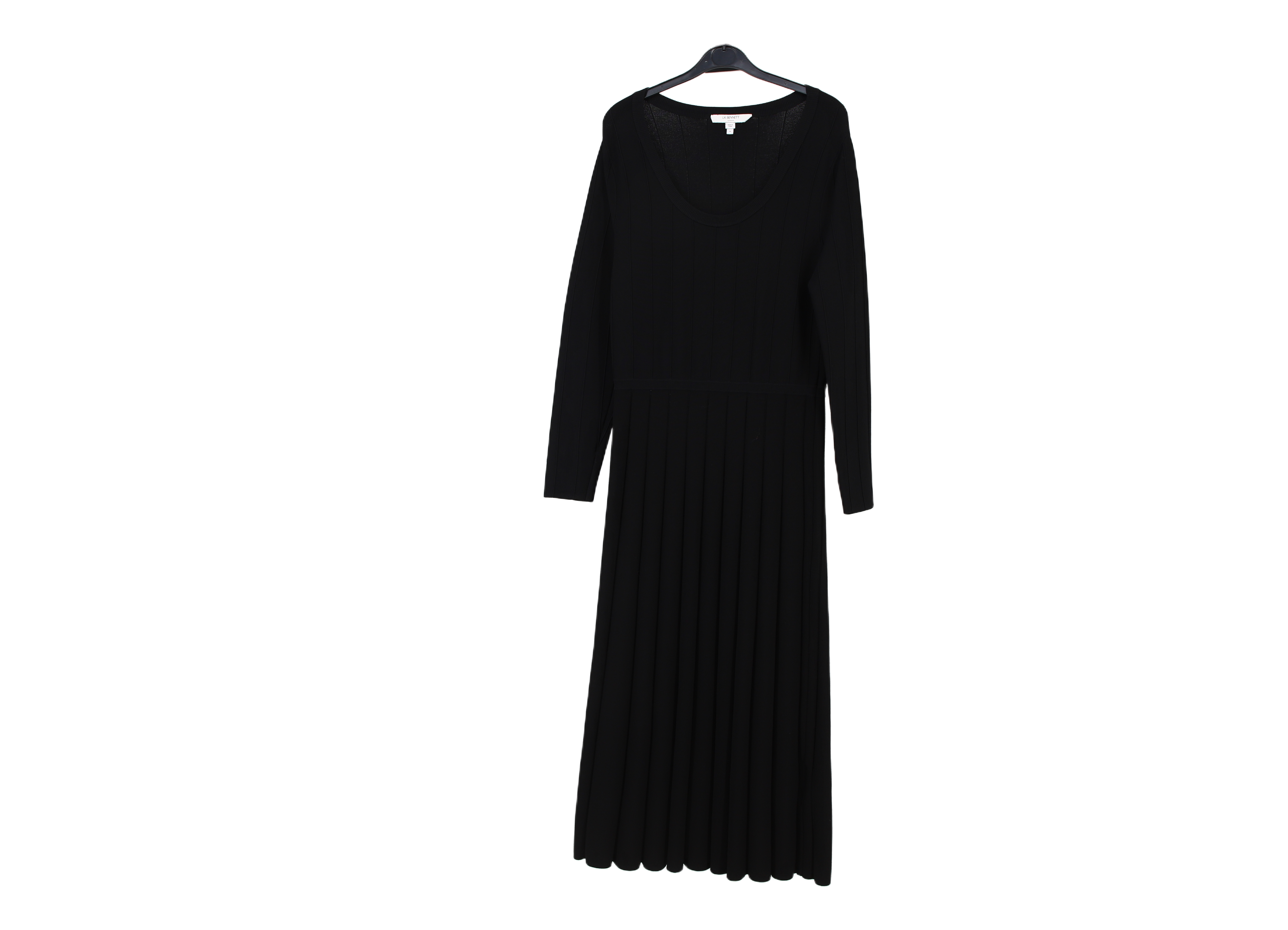 LK Bennett Black Ribbed Pleated Maxi Dress Size M