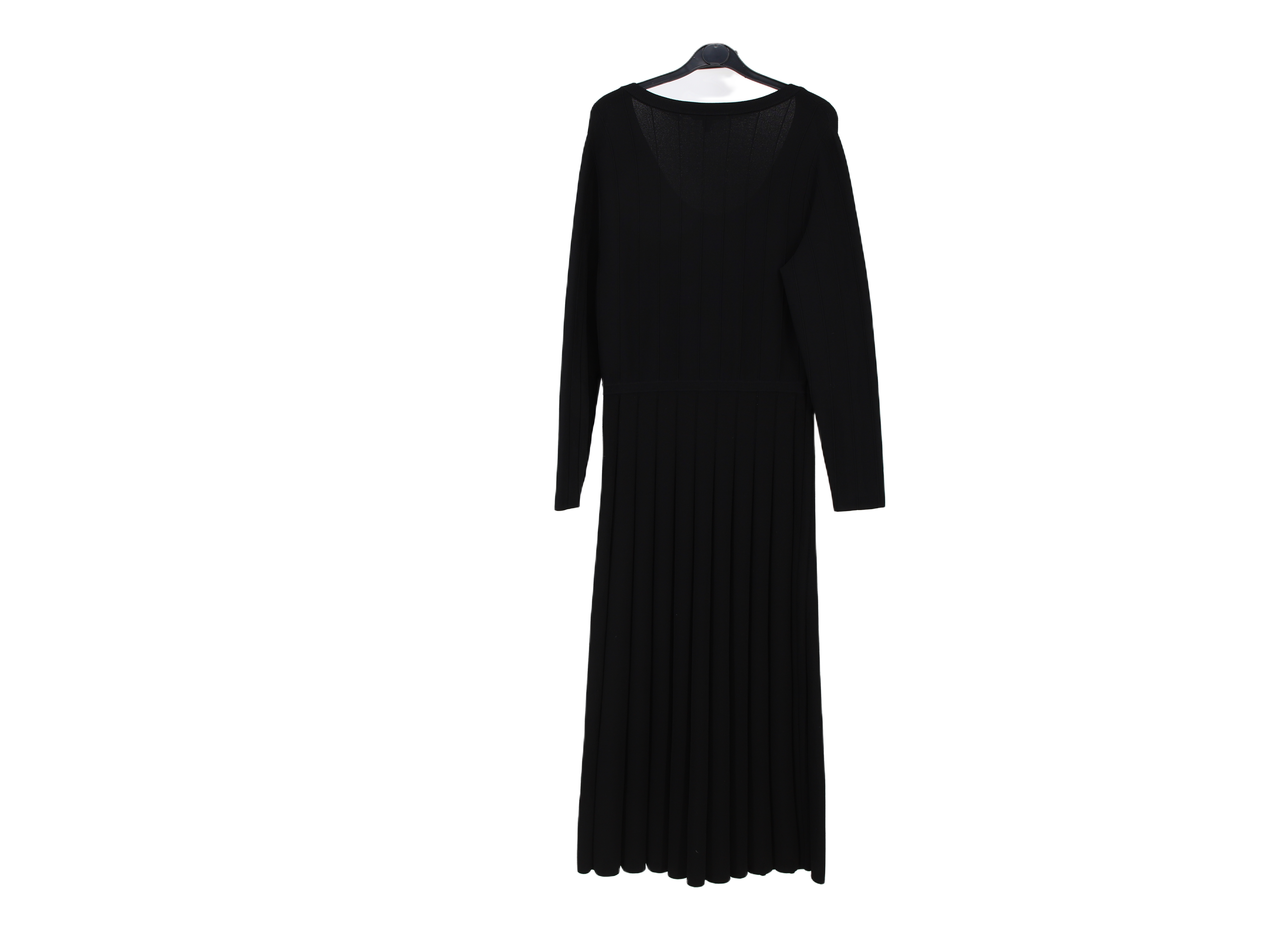 LK Bennett Black Ribbed Pleated Maxi Dress Size M