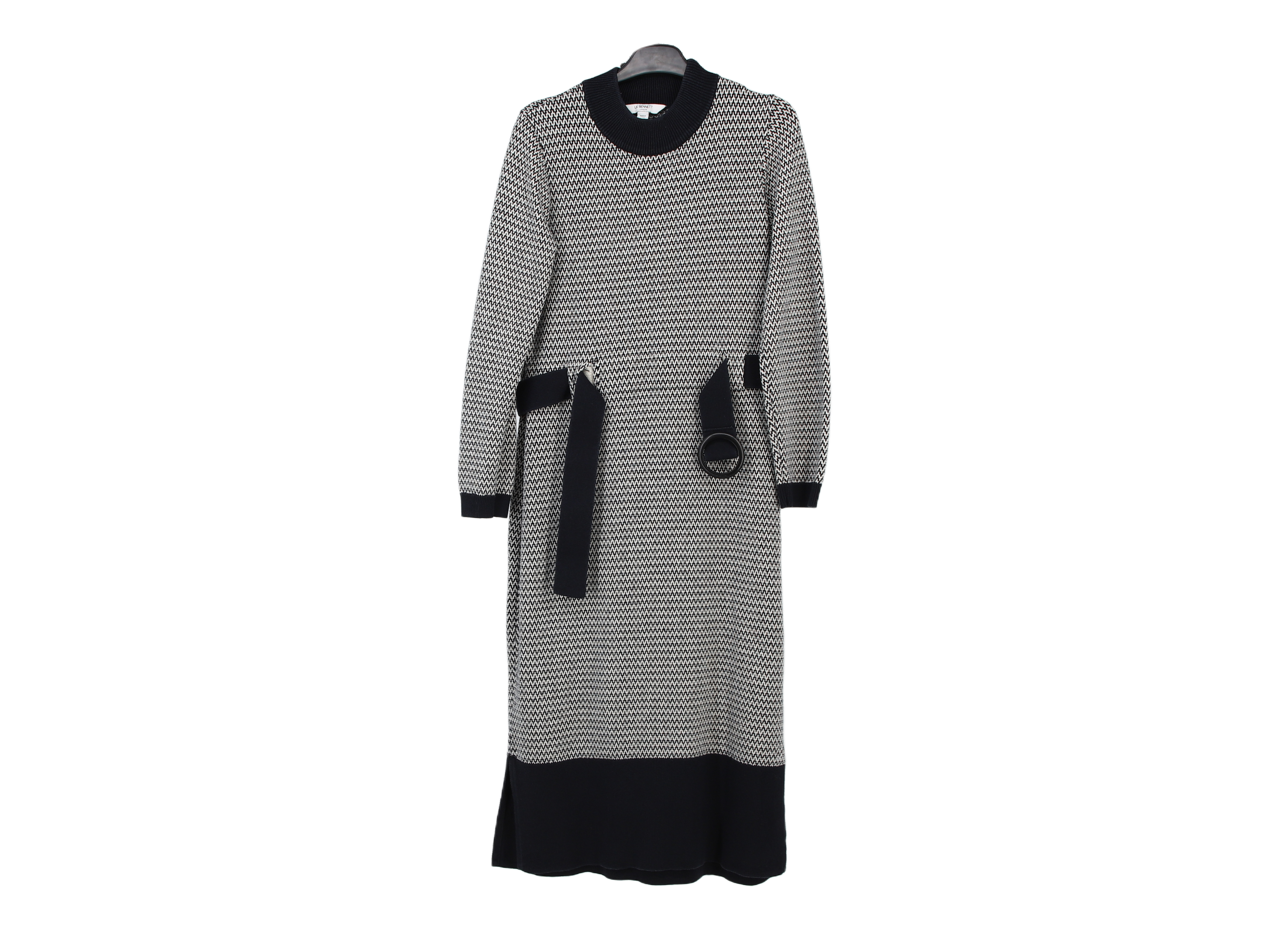 LK Bennett Black Ribbed Belted Maxi Sweater Dress Size M