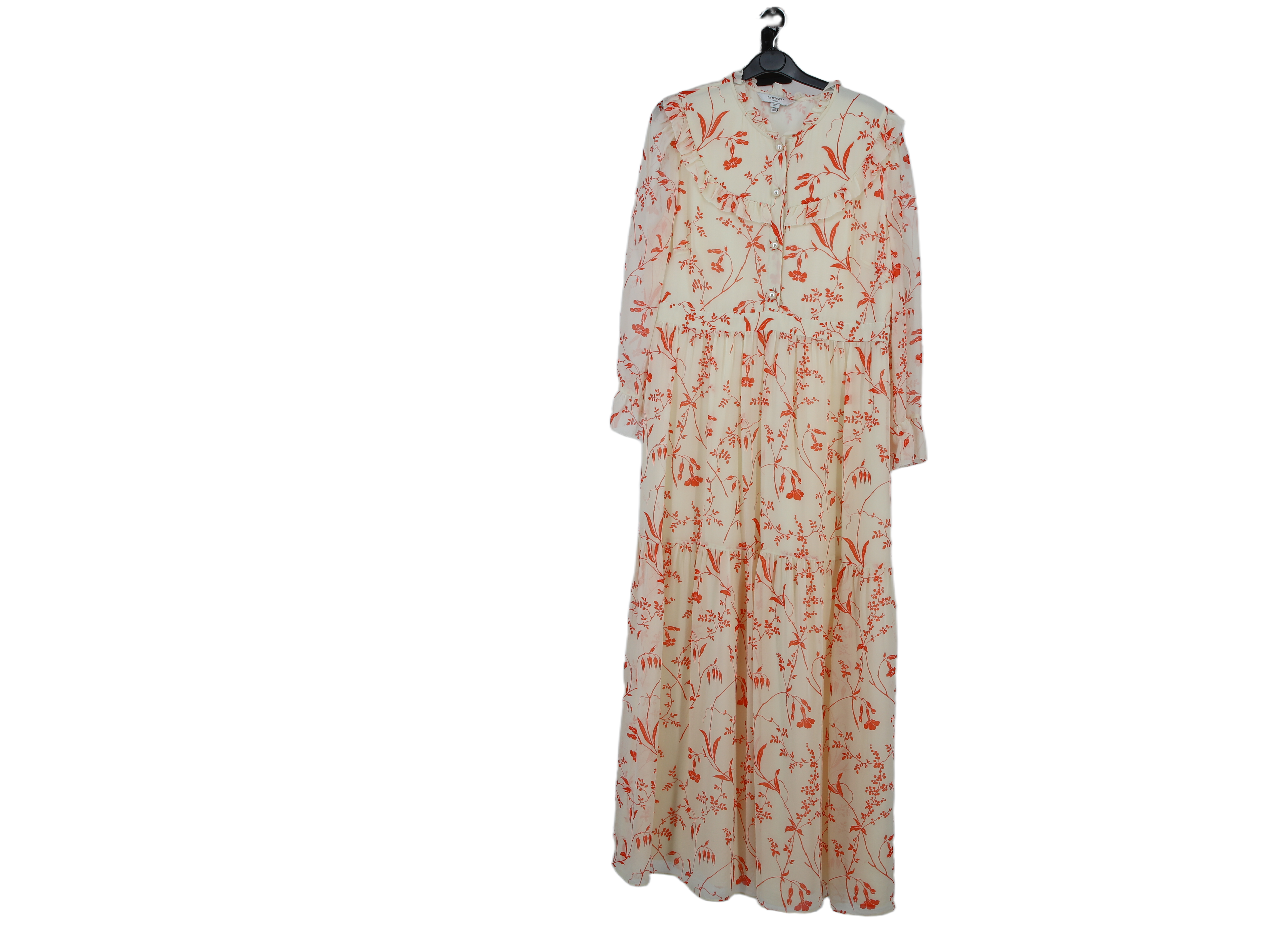 LK Bennett Beige Tiered Ruffle Maxi Dress Size 16