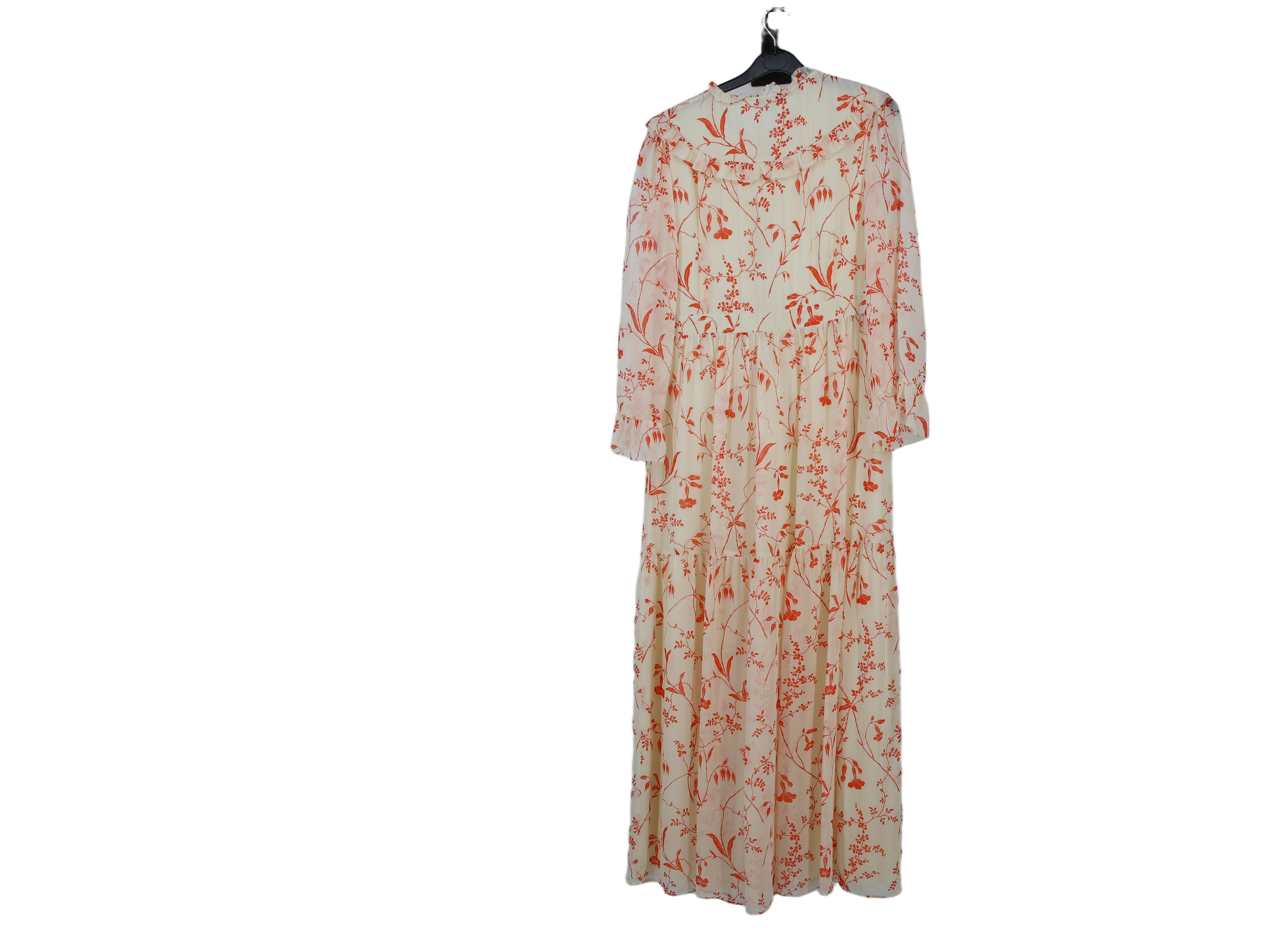 LK Bennett Beige Tiered Ruffle Maxi Dress Size 16