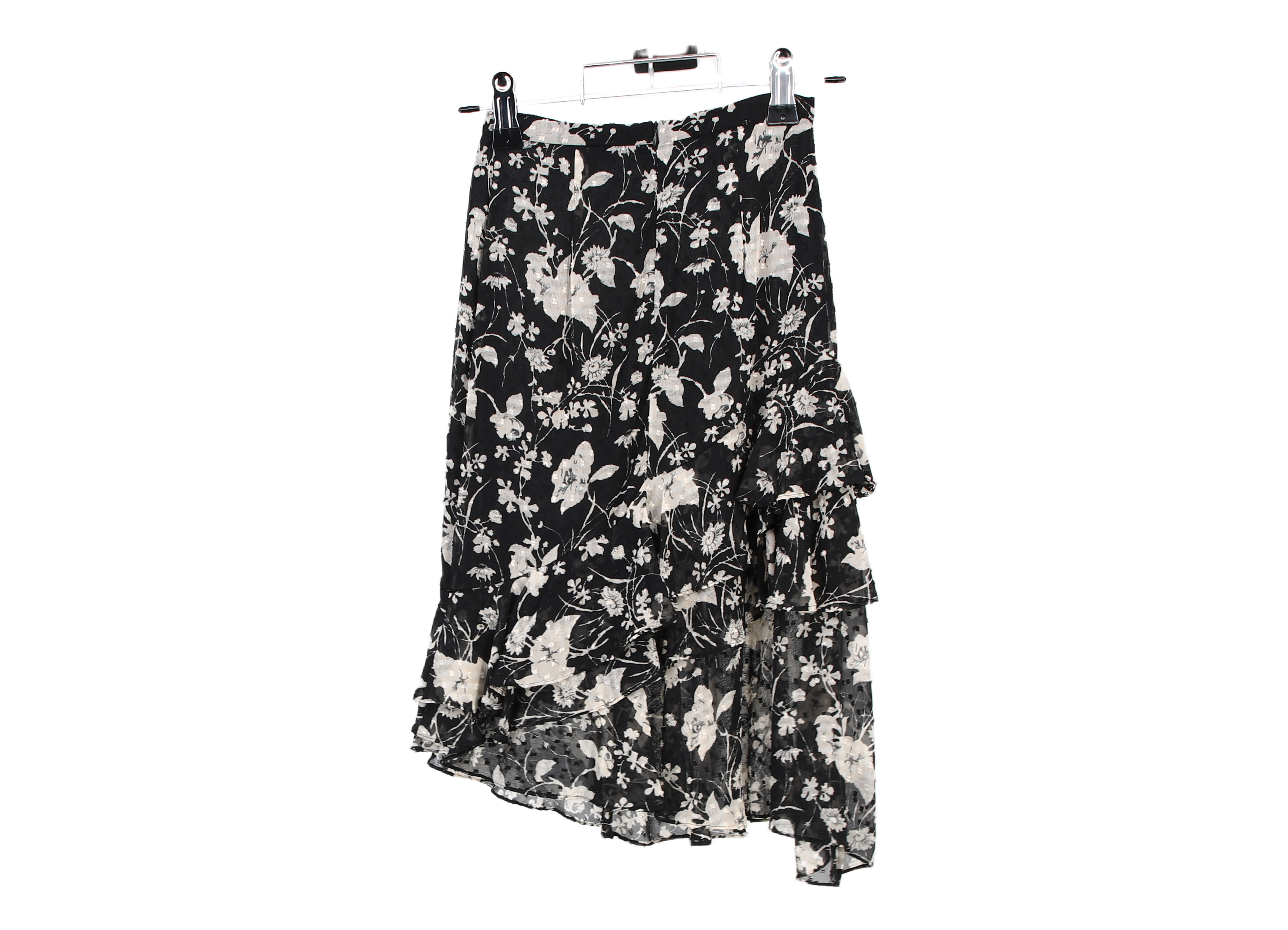 LK Bennett Black Asymmetric Tiered Midi Skirt