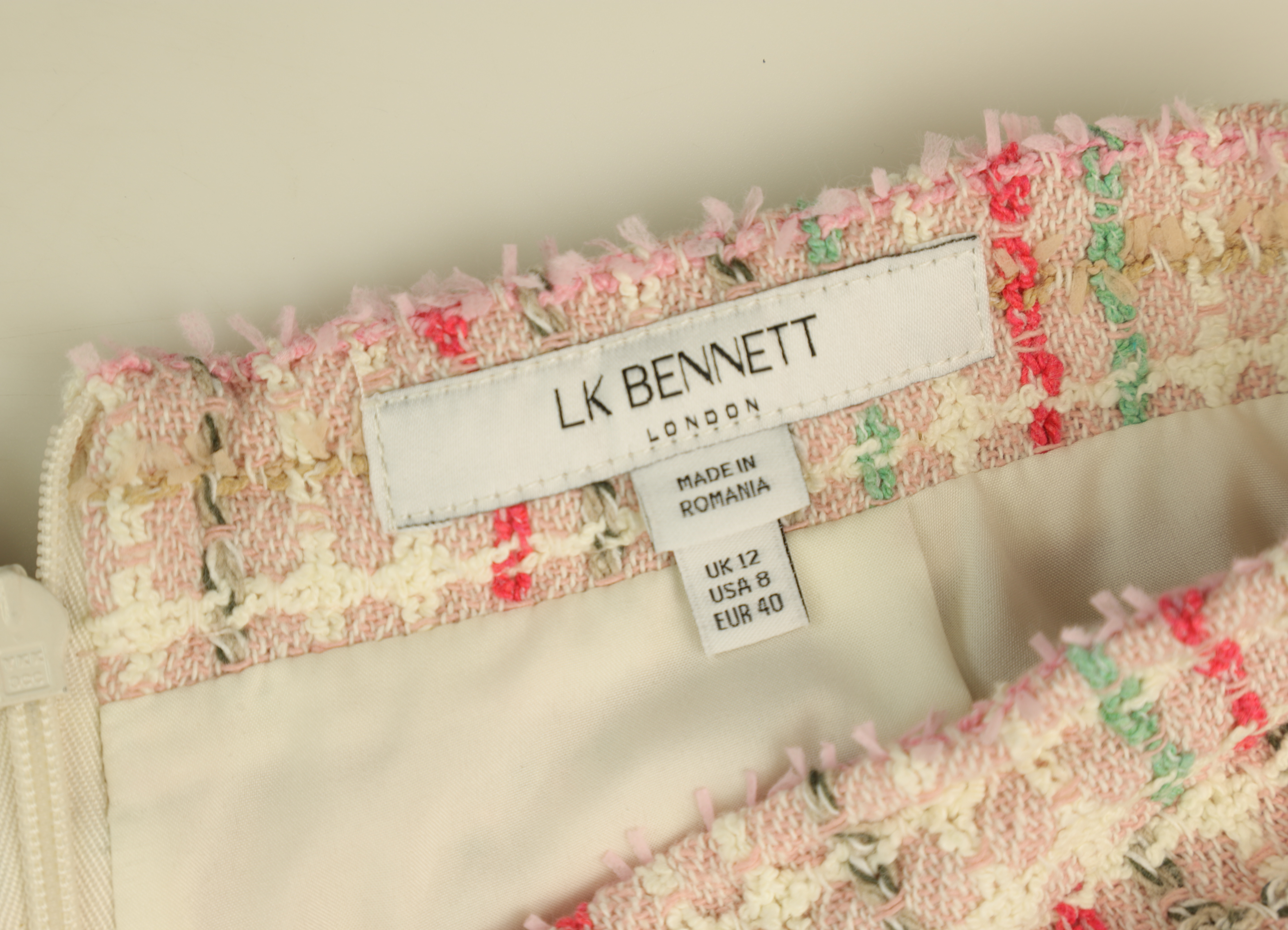 LK Bennett Pink Tweed Pencil Skirt Size 12