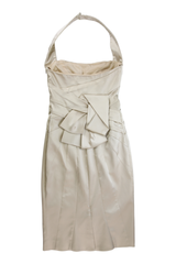 Karen Millen Midi Dress Draped Halter Beige Size 10