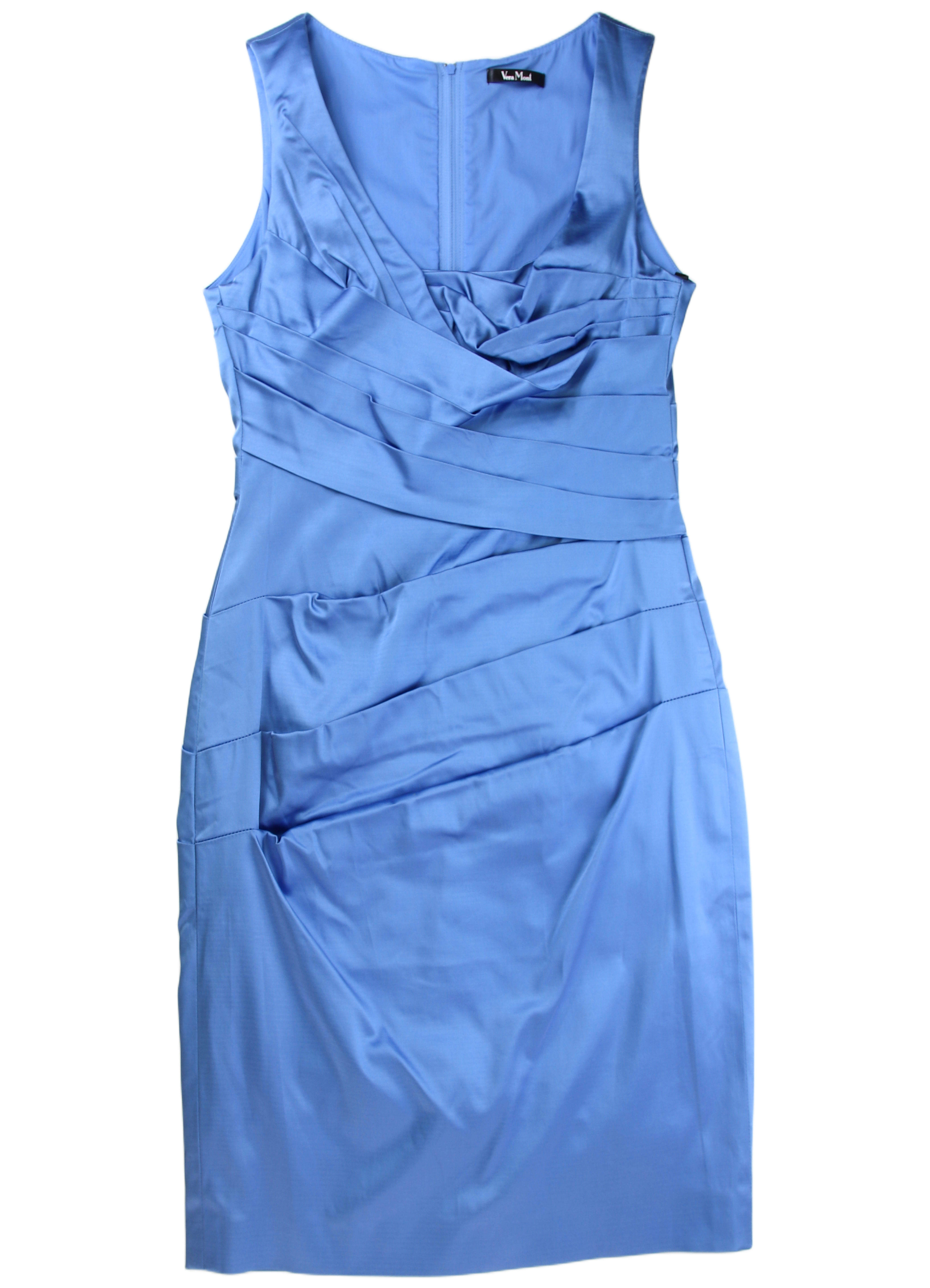 Vera Mont Midi Dress Draped Sheath Blue Size 12