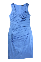 Vera Mont Midi Dress Draped Sheath Blue Size 12