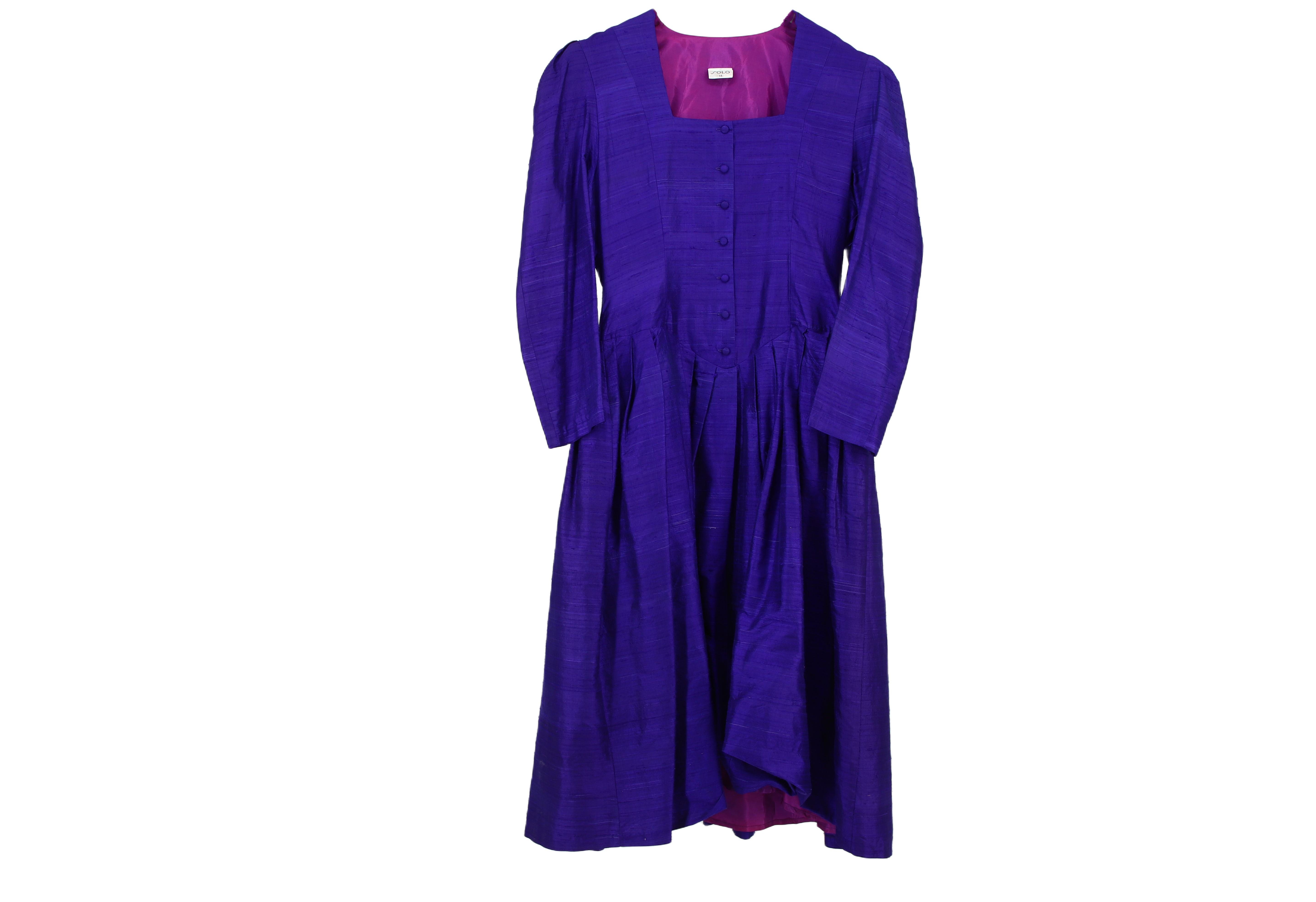 SOLO Midi Dress Pleated Fit-And-Flare Purple Size 14