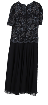 Brilliante by J.A. Maxi Dress Beaded Overlay Black Size L