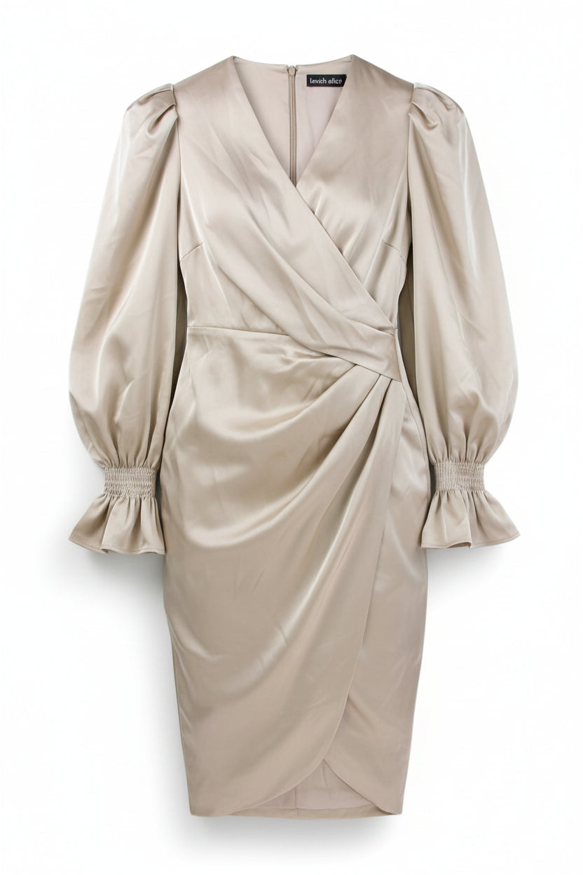 Lavish Alice Mini Dress Wrap Beige Size 10