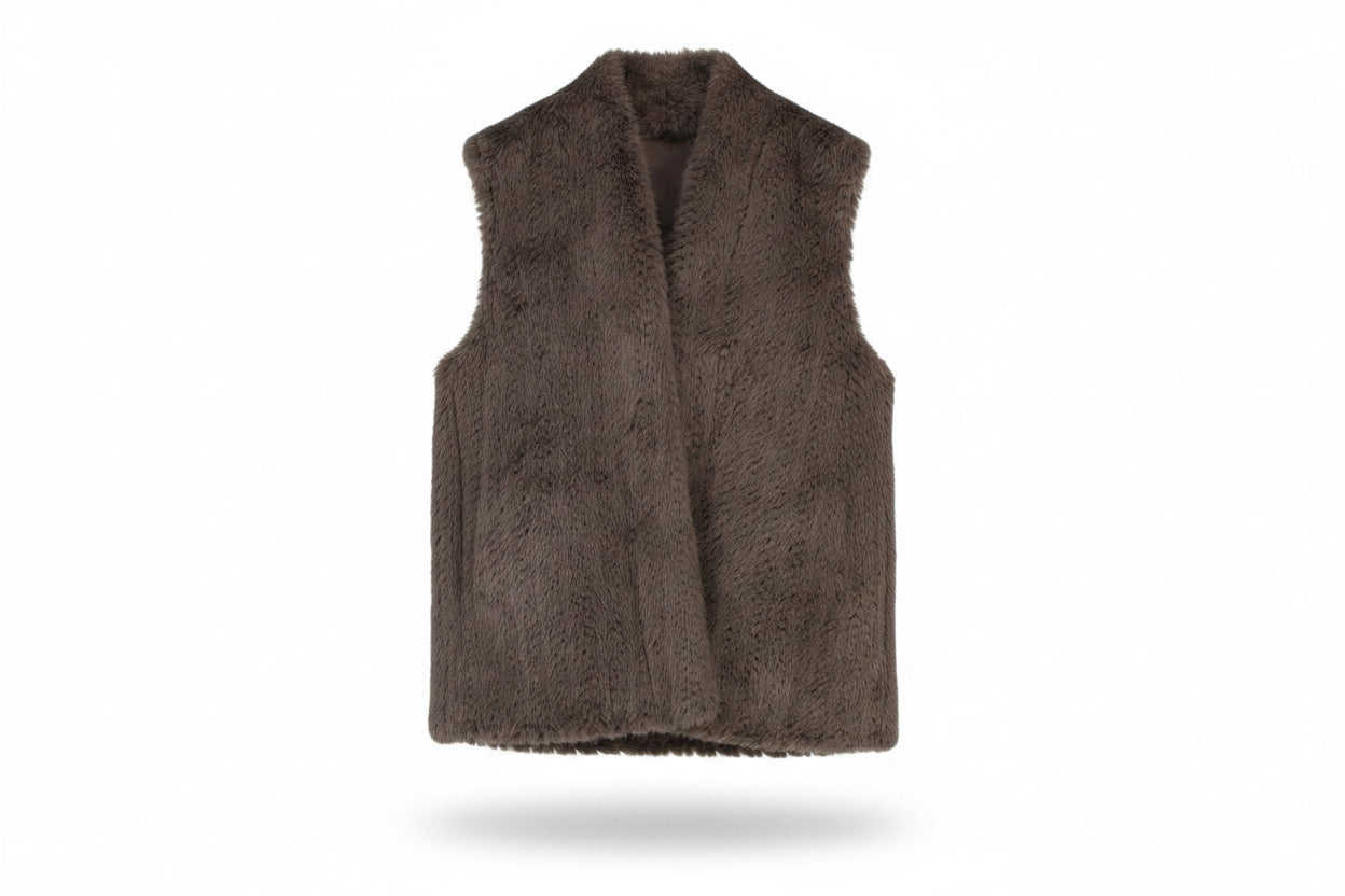 LK Bennett Brown Long Faux Fur Vest Size S