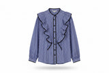LK Bennett Blue Ruffled Button-Up Blouse