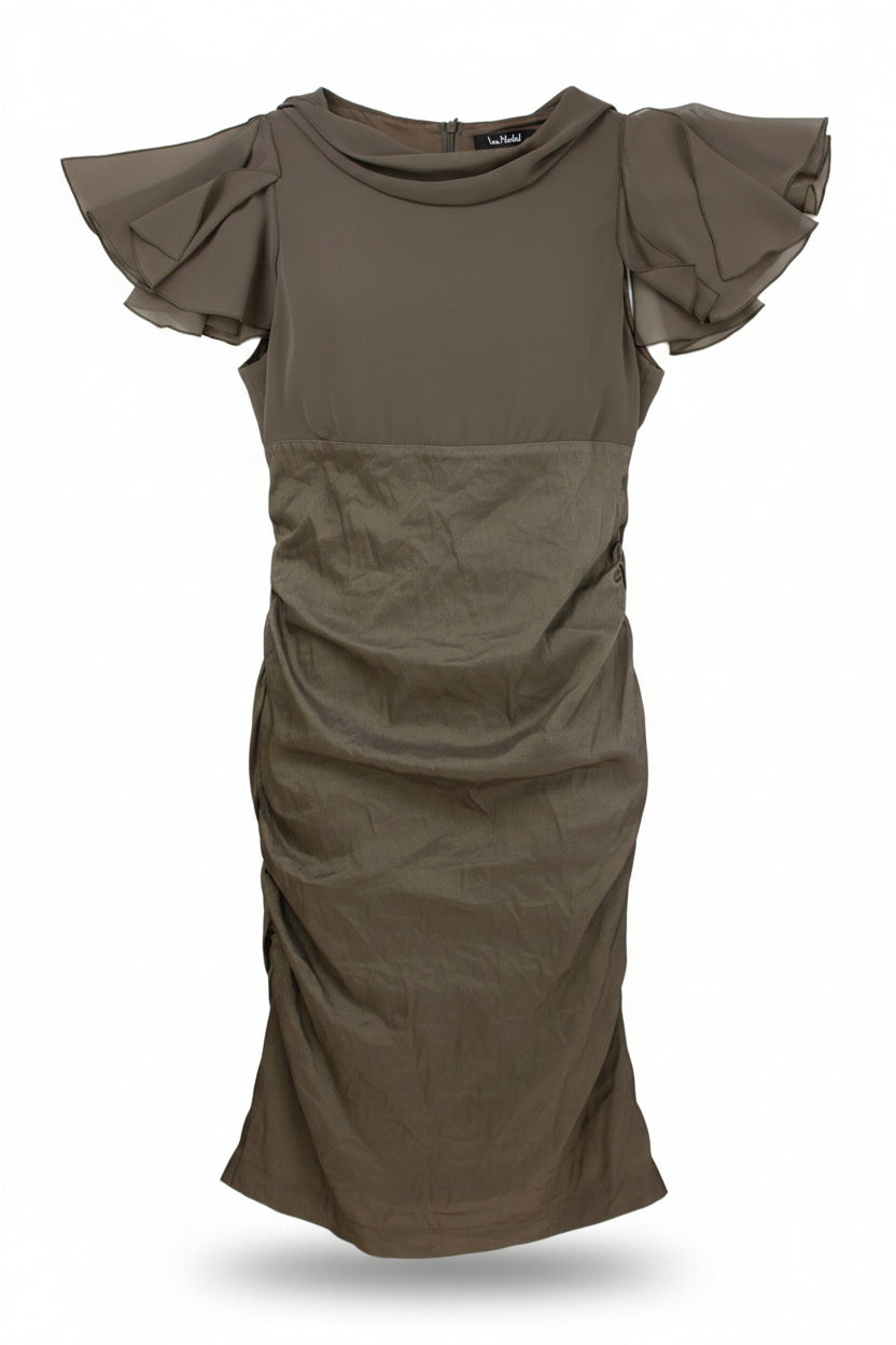 Vera Mont Midi Dress Ruched Sheath Brown Size 10