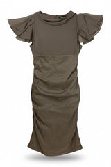 Vera Mont Midi Dress Ruched Sheath Brown Size 10