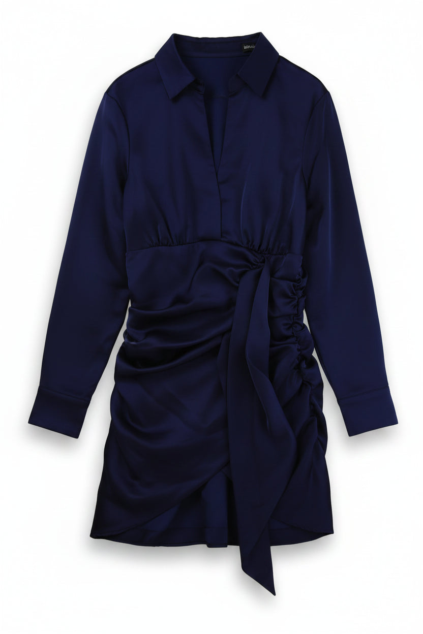 Lavish Alice Mini Dress Ruched Wrap Navy