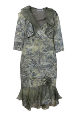 Mireia Midi Dress Ruffled Collar Green Size 10
