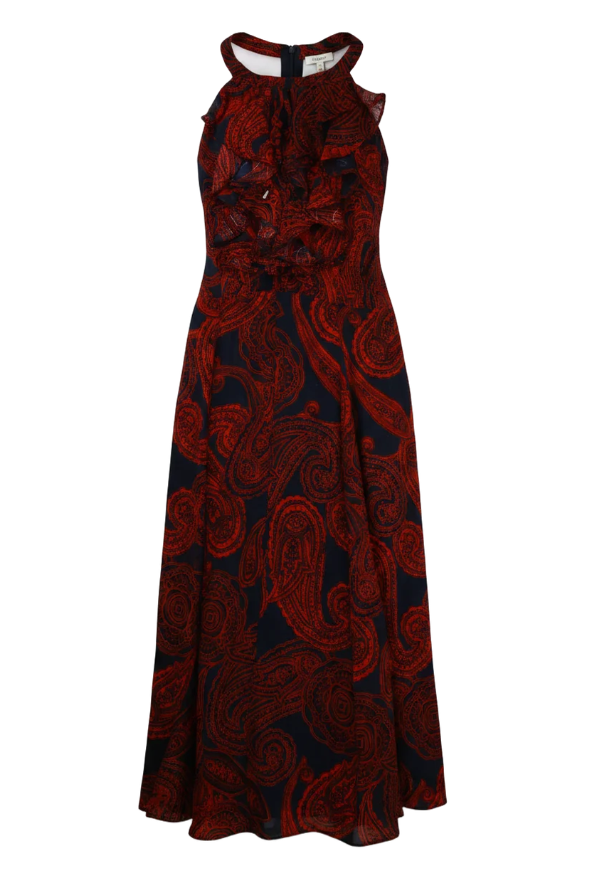 Tommy Hilfiger Maxi Dress Ruffled Navy/Red Size M