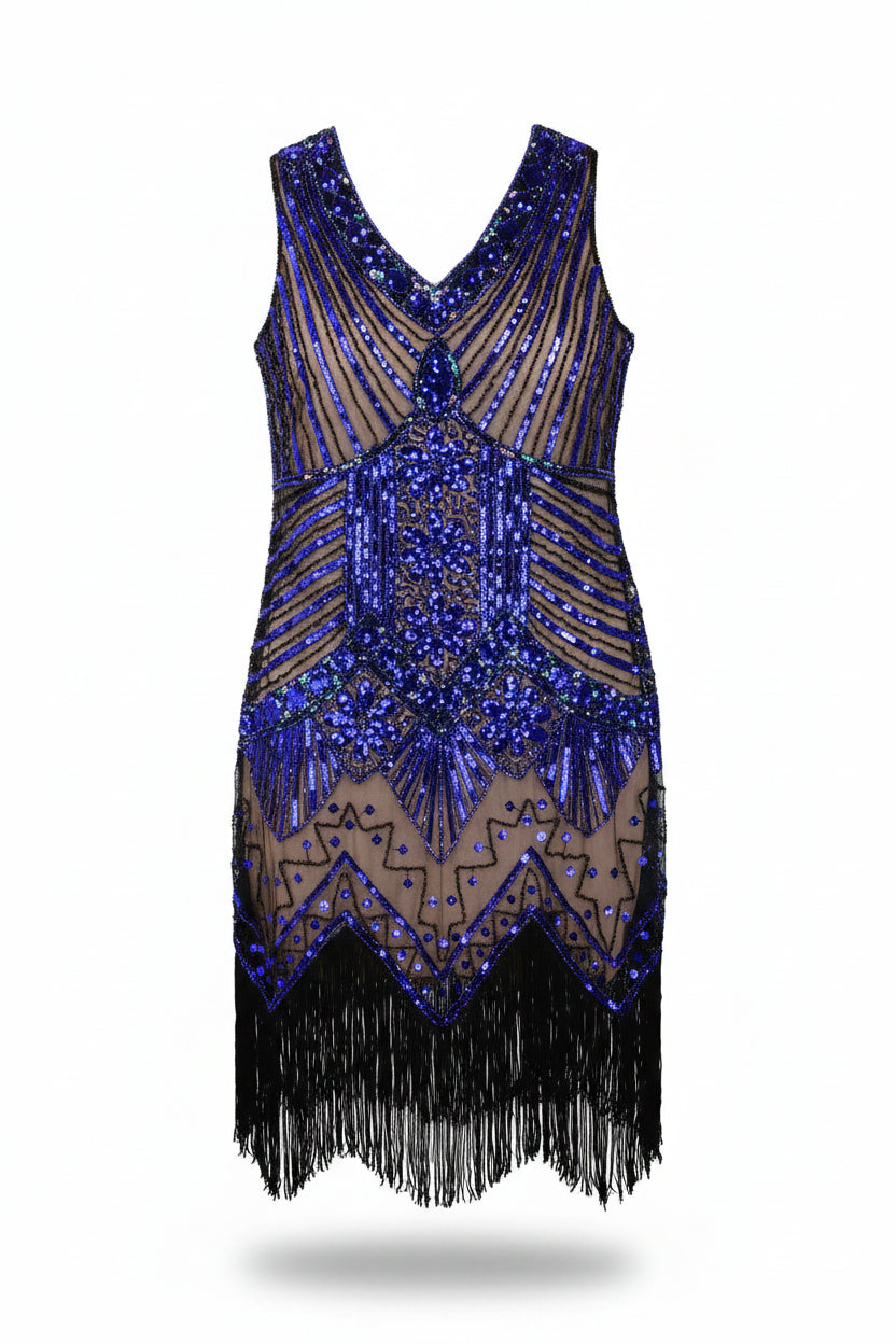 U&S Mini Dress Fringe Beaded Blue