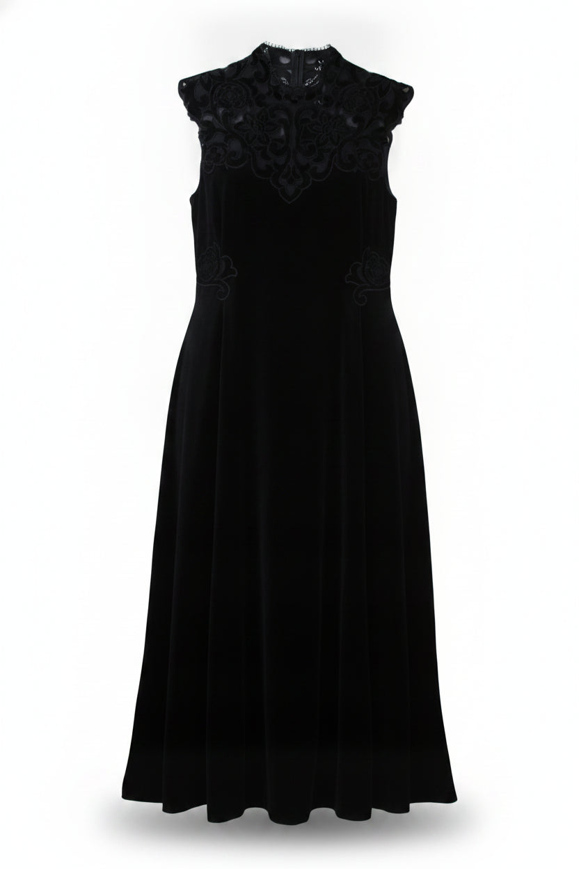 ME+EM Midi Dress Embroidered Yoke Black Size 8