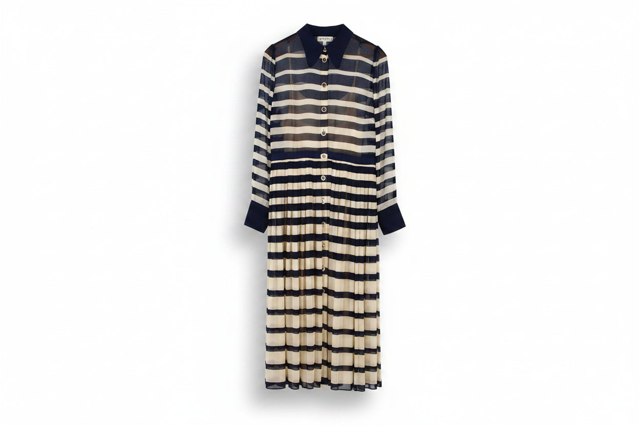 LK Bennett Navy Striped Maxi Shirt Dress