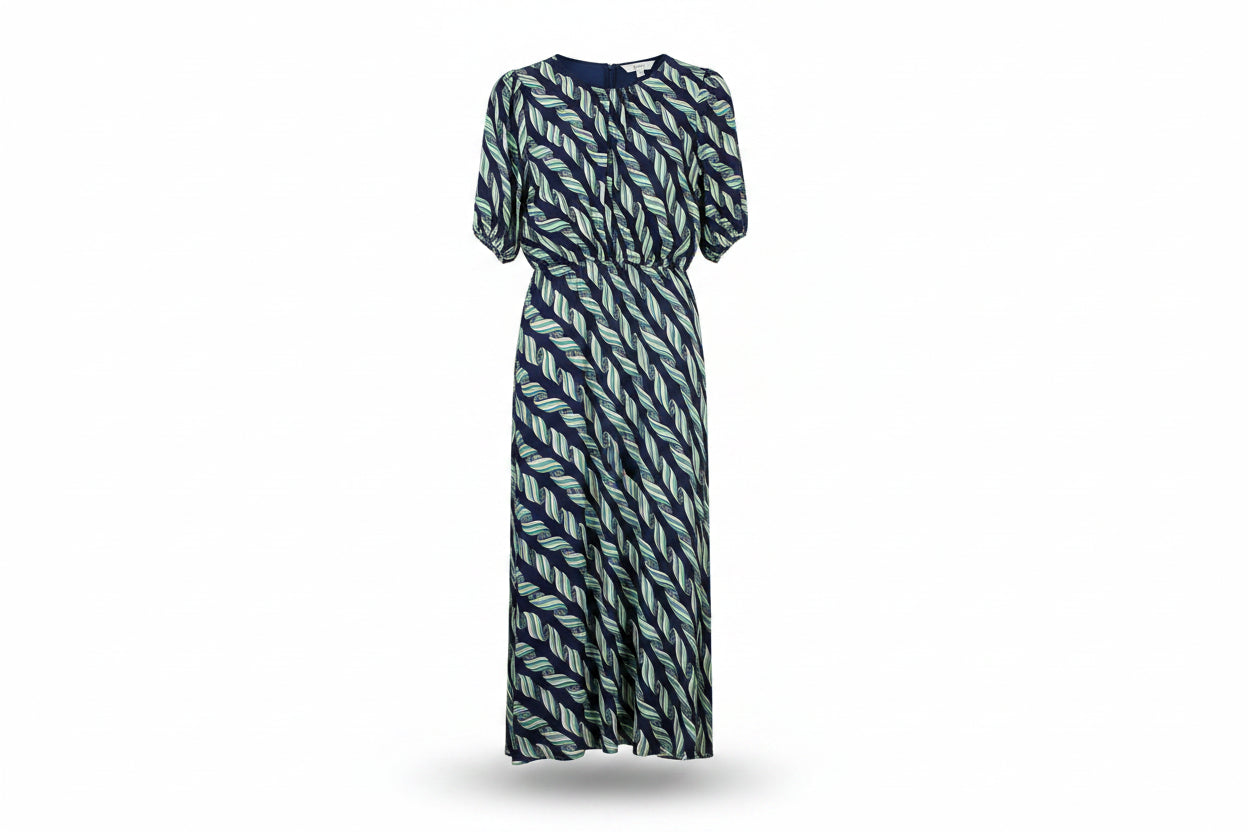 LK Bennett Navy Printed Blouson Maxi Dress