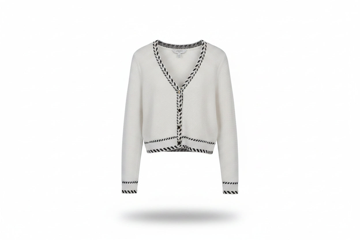 LK Bennett White Contrast Trim V-neck Cardigan