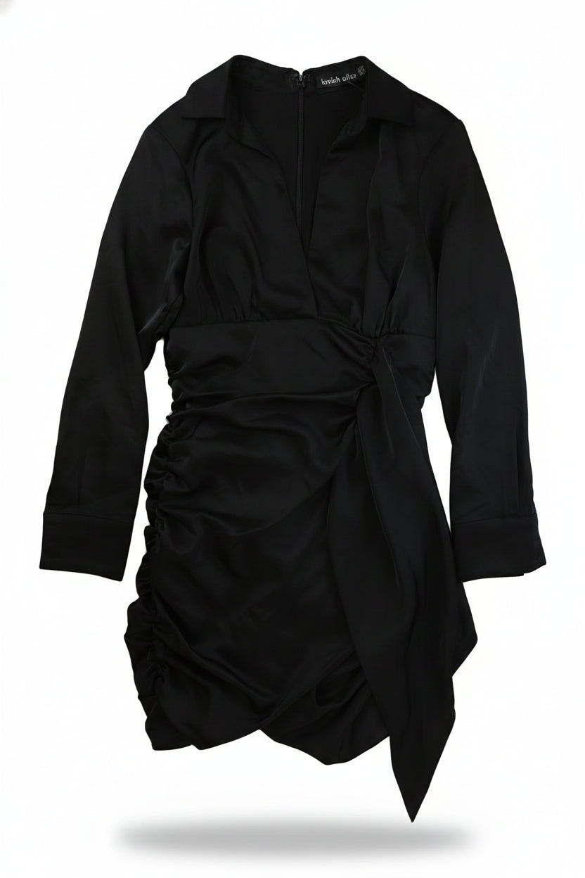 Lavish Alice Mini Dress Ruched Wrap Black Size 10