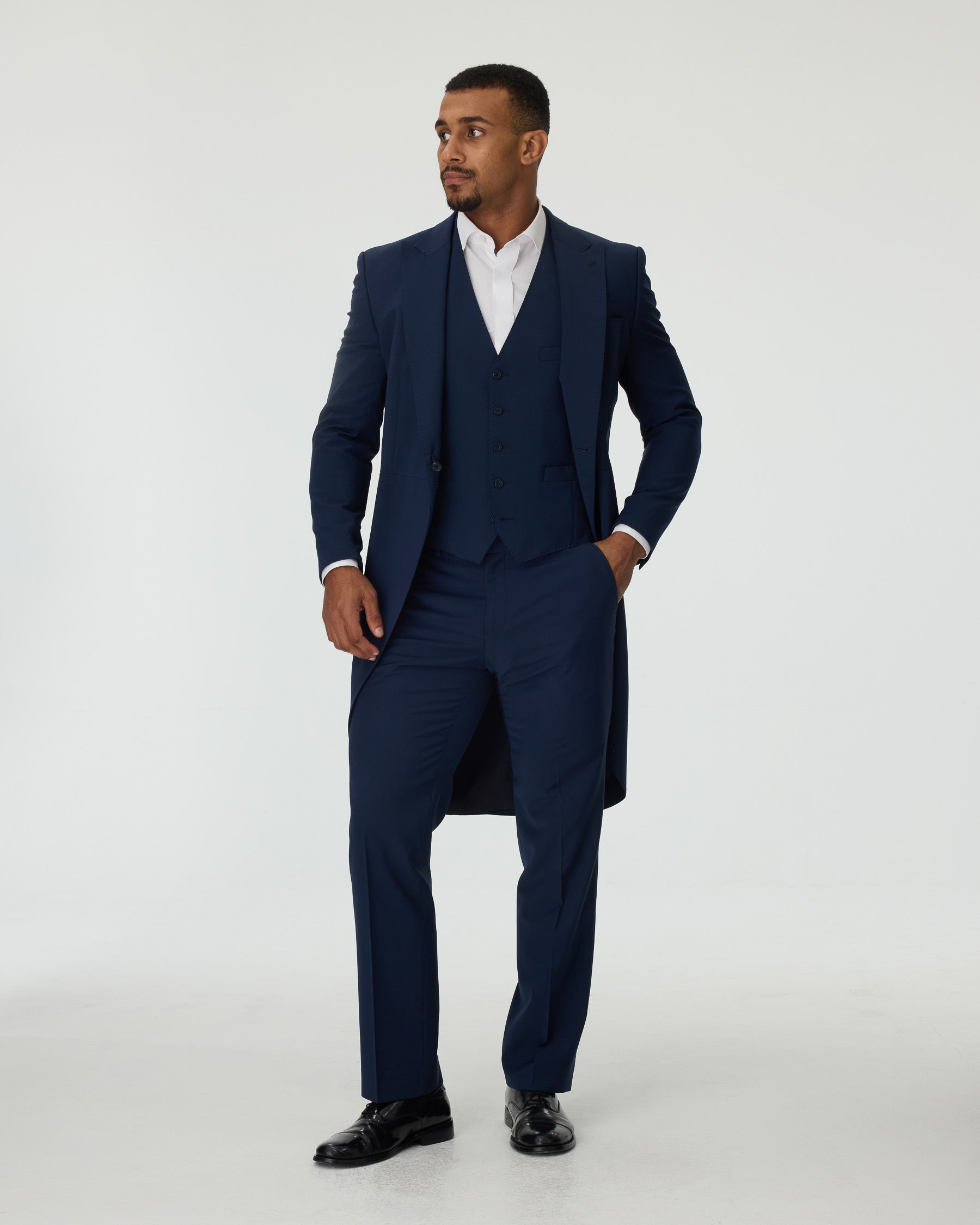 Blue Slim Fit 3-Piece Tailcoat Suit with Waistcoat