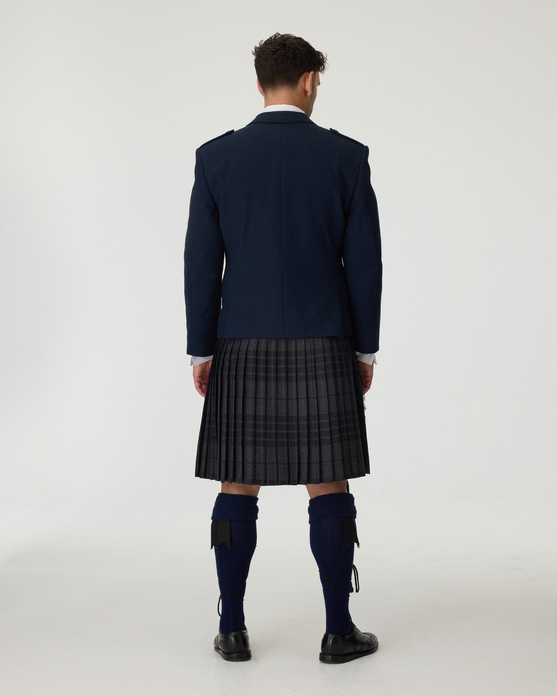Navy Tweed Jacket & Grey Spirit Kilt Hire Package