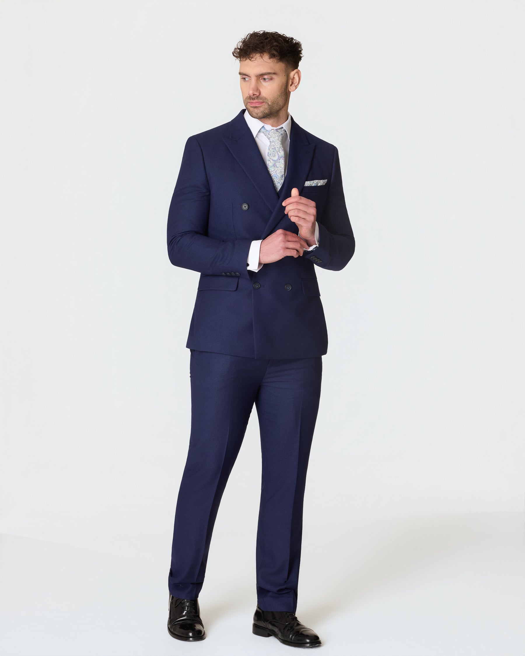 Navy Double Breasted Slim Fit 3-Piece Suit with Waistcoat
