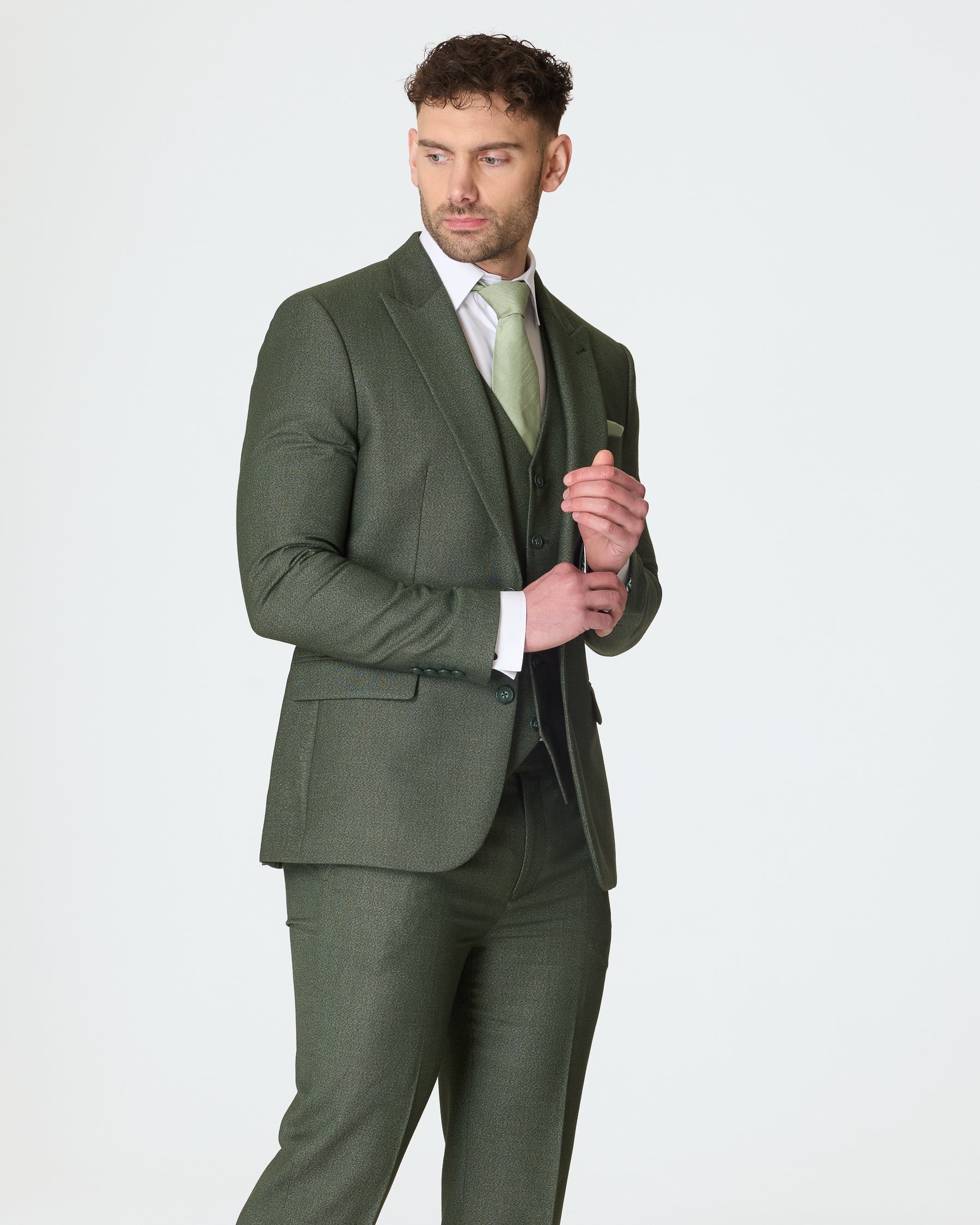 Green Slim Fit 3-Piece Suit with Waistcoat