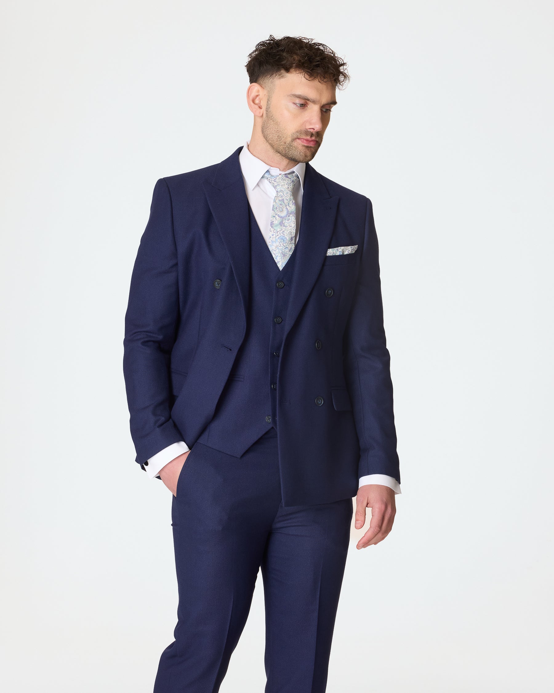Navy Double Breasted Slim Fit 3-Piece Suit with Waistcoat