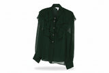 LK Bennett Green Draped Ruffle Blouse Size 14
