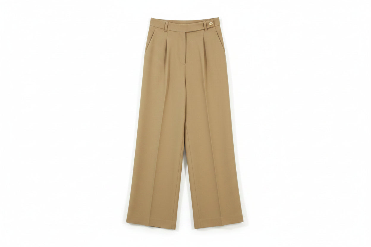 LK Bennett Beige Tailored Wide-Leg Trousers Size 8